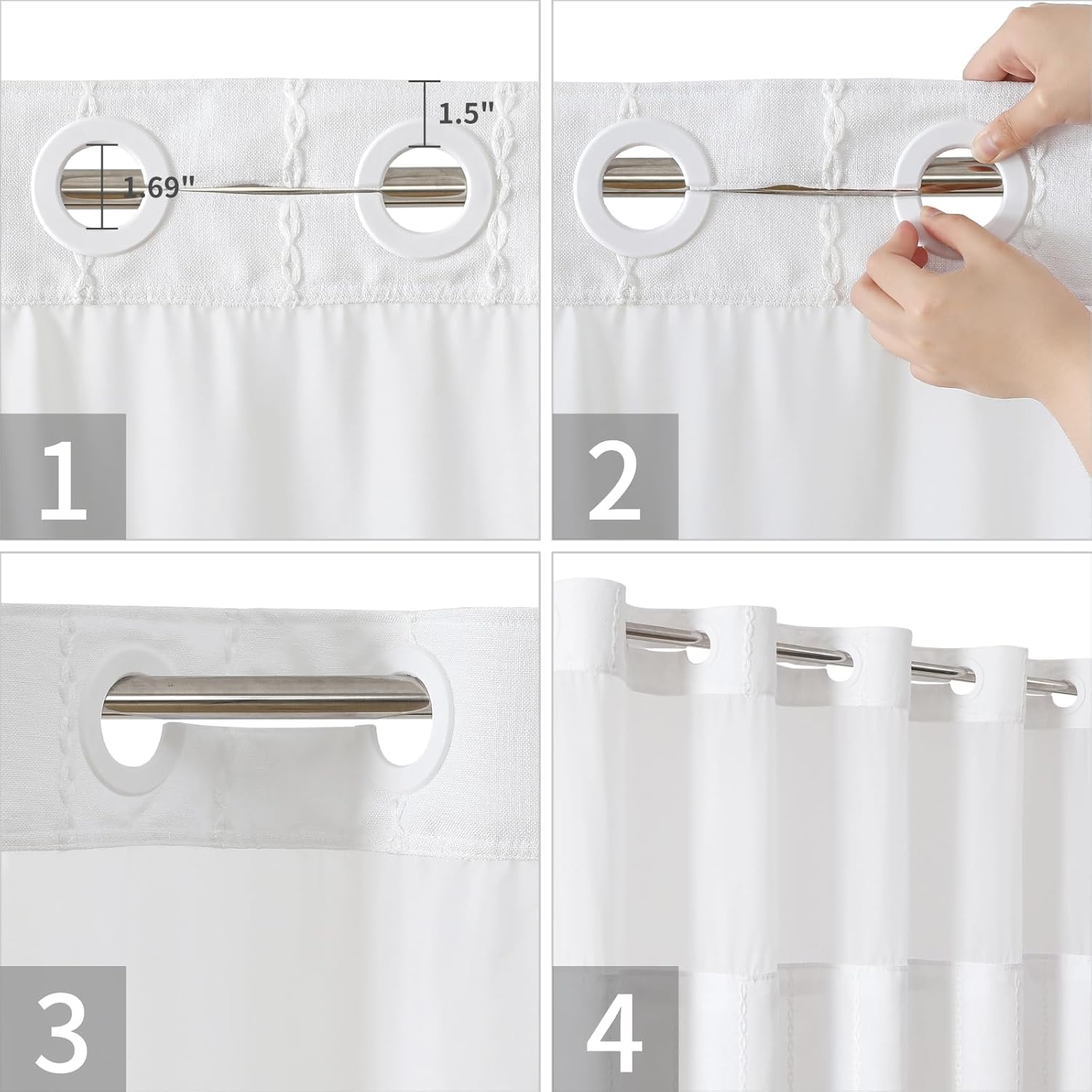 No Hook Extra Long Shower Curtain Set with Liner