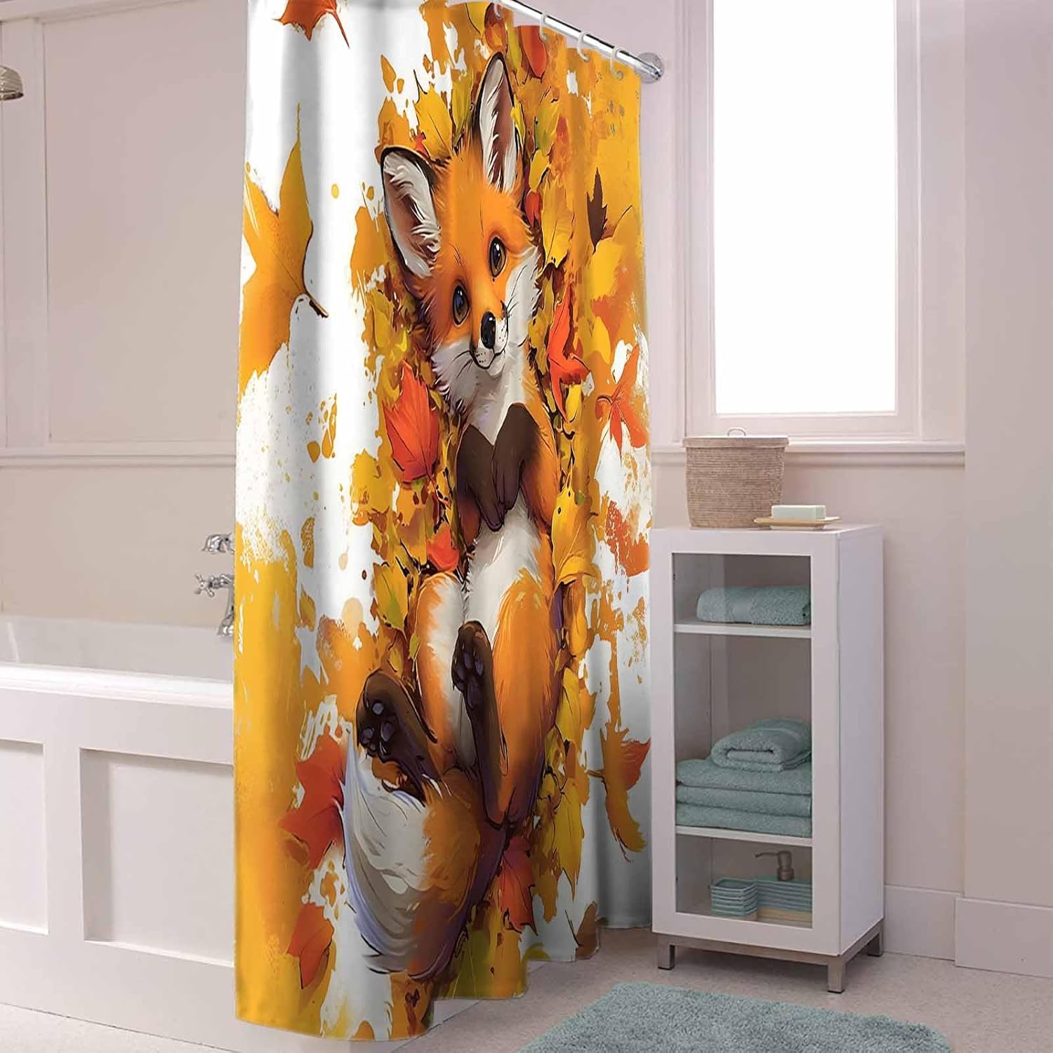 Funnywall88 72 Maple Leaf Fox Shower Curtain Set with Hooks