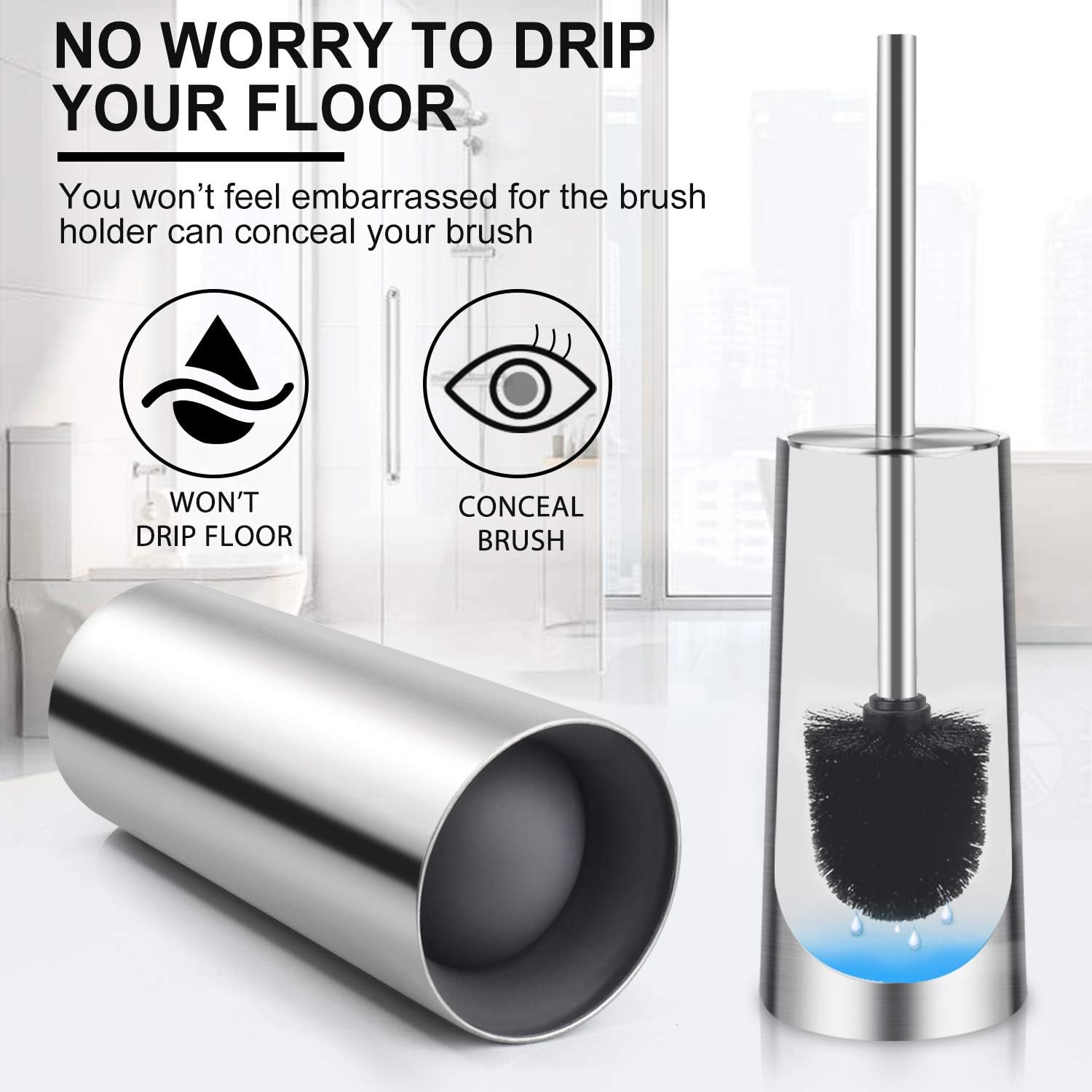 Wsedor 2 Pack Toilet Brush with Stainless Steel Handle