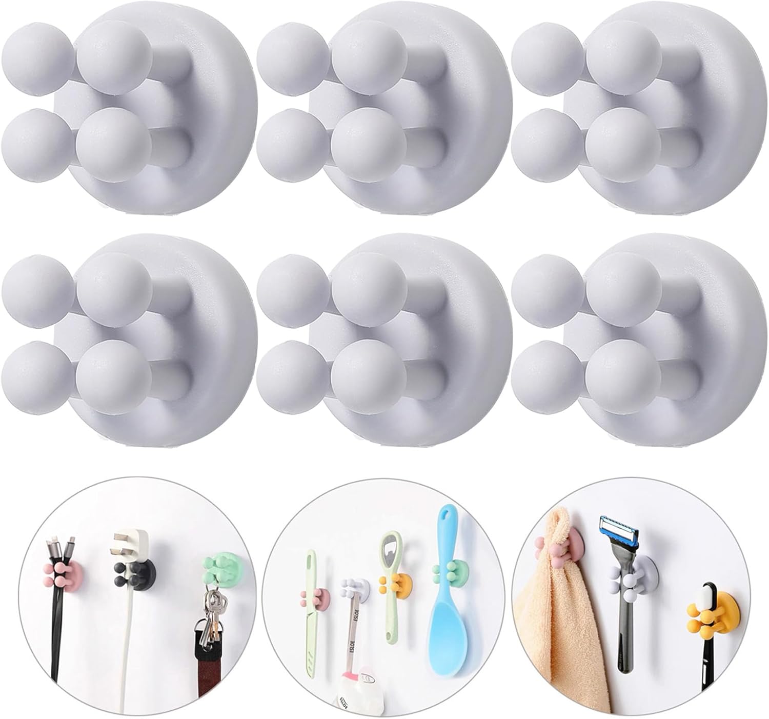 iBetterLife 6Pcs Toothbrush Holder - Silicone Wall Mounted Hook for Bathroom