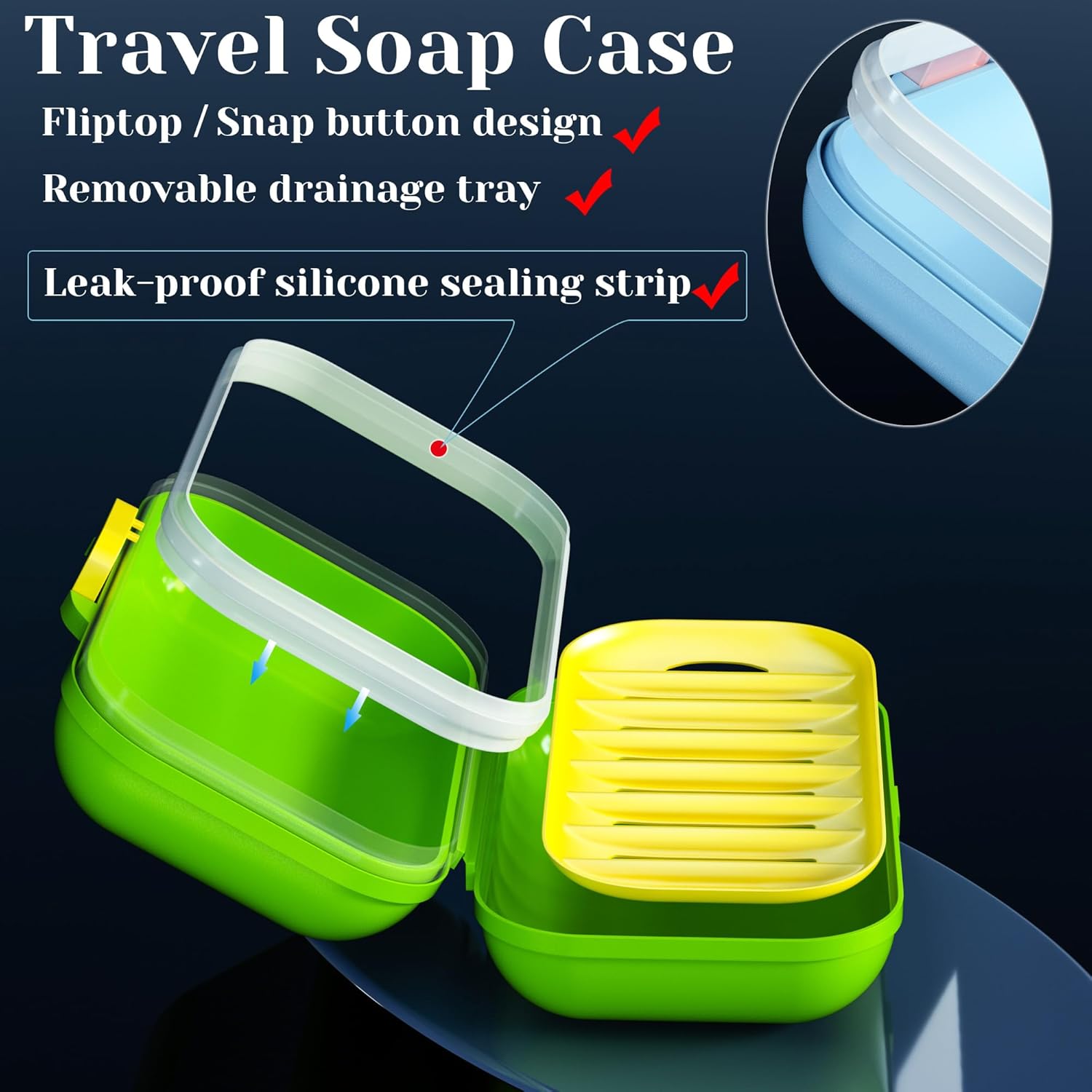 Leakproof Travel Soap Case with Silicone Seal and Drain Tray