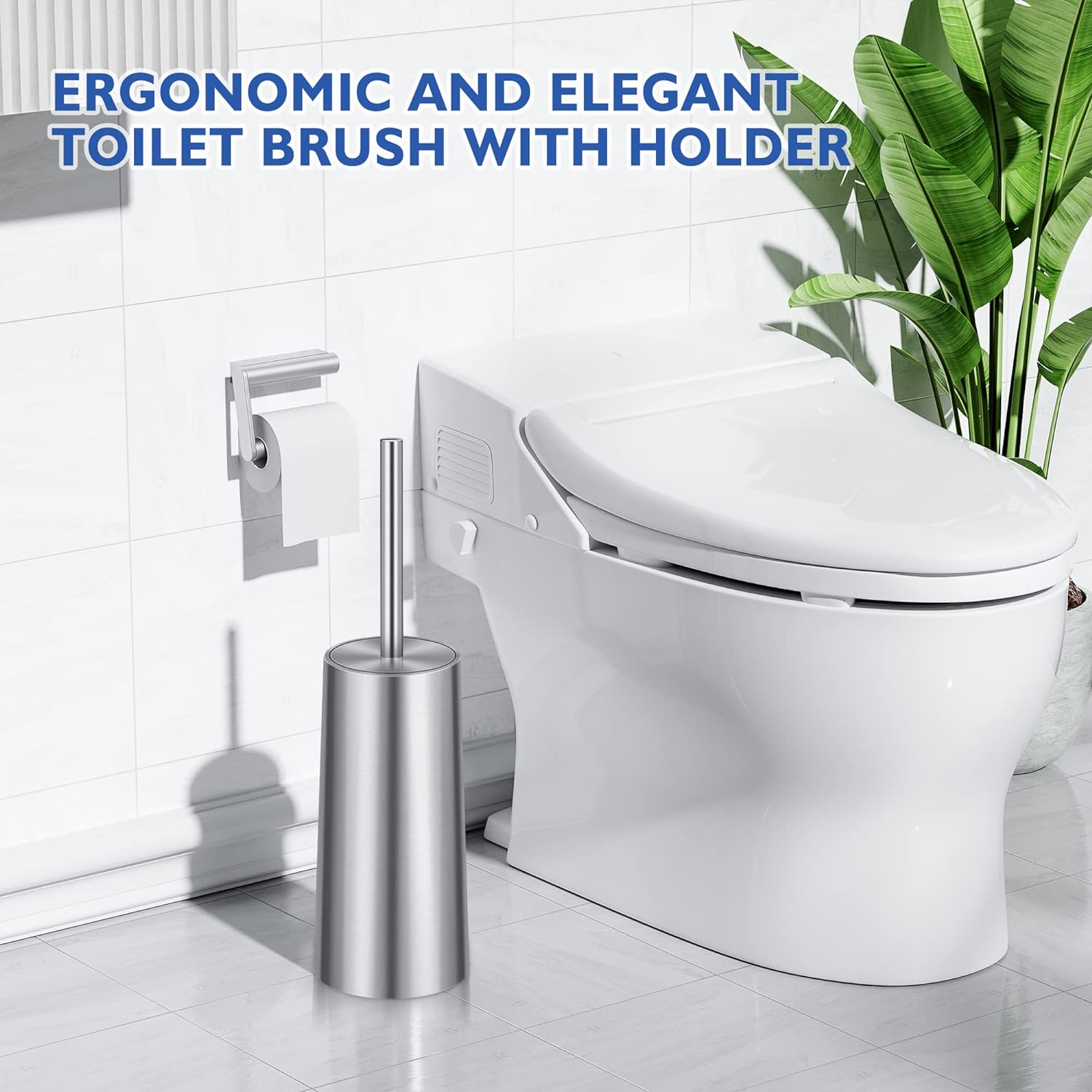 Wsedor Toilet Brush and Holder - 304 Stainless Steel Rust Resistant Elegant Design