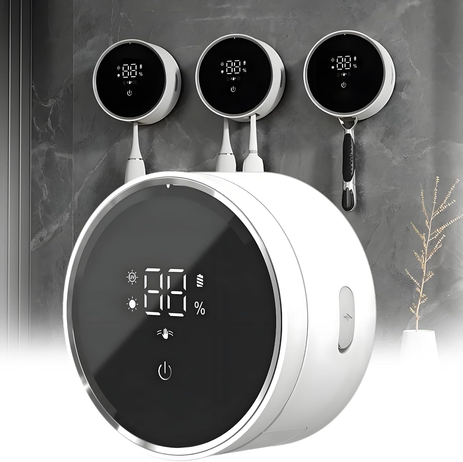 ZEZHOU Toothbrush Cleaner Dryer for Bathroom - Auto Sensor LED Display