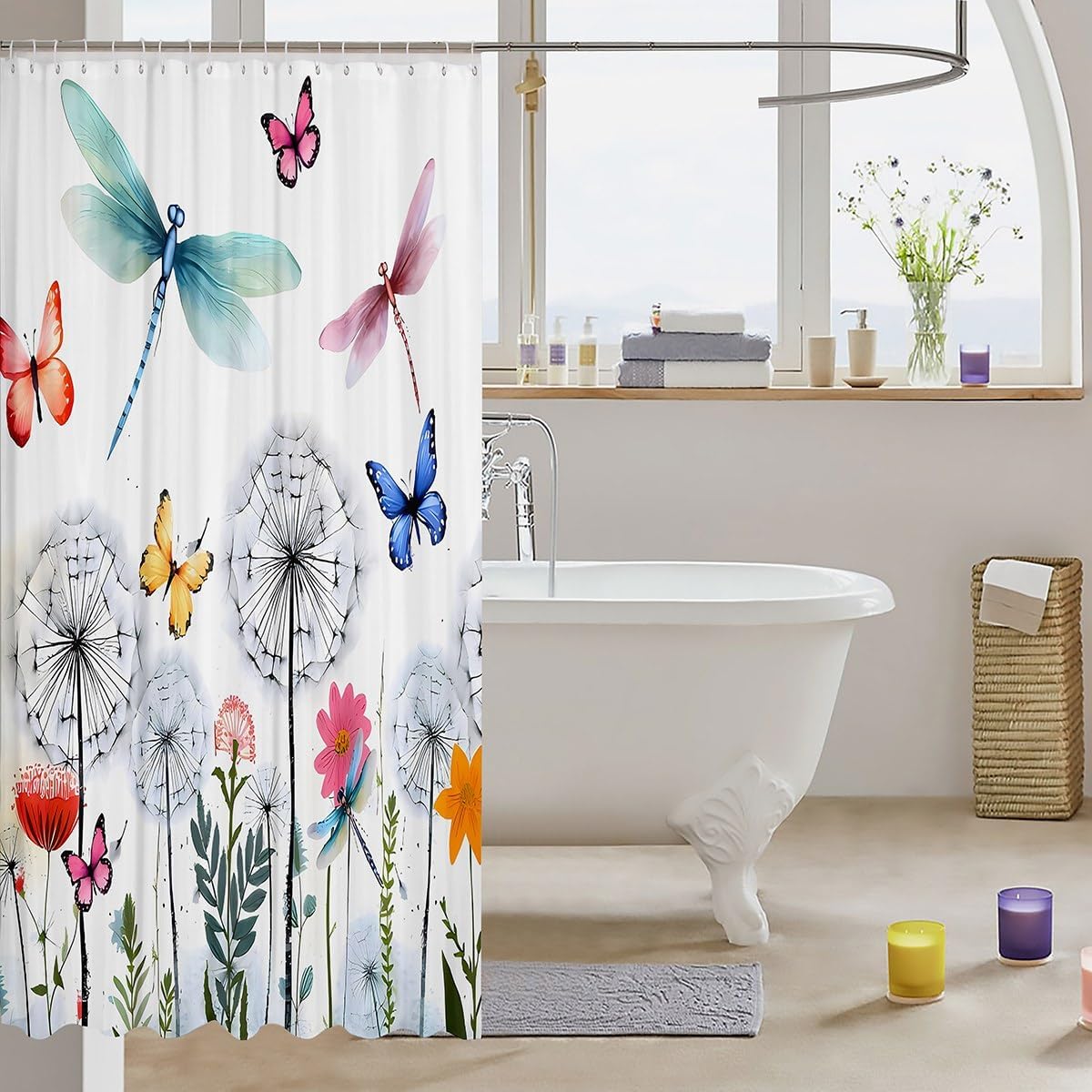 Feelyou Dragonfly Shower Curtain with 12 Hooks 1