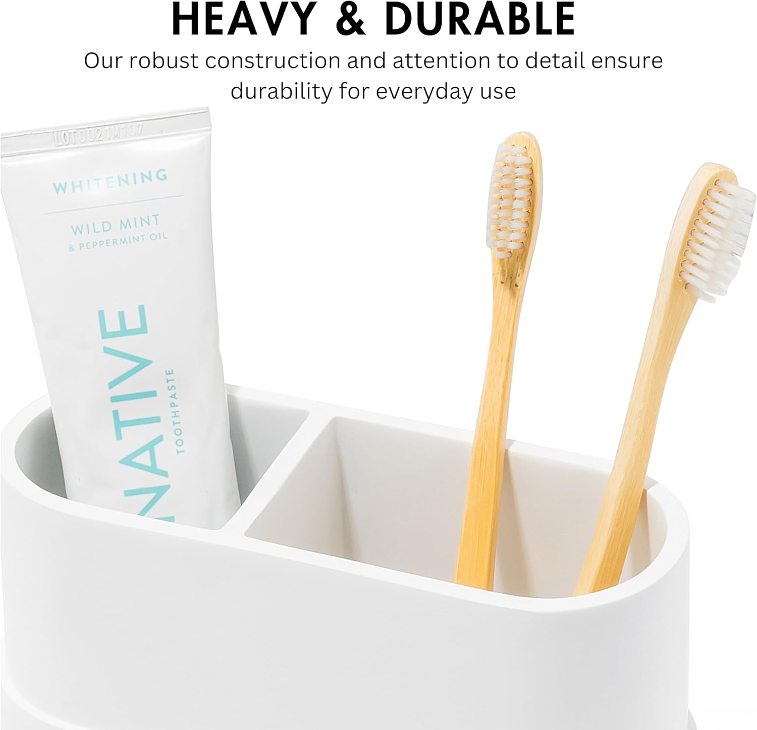 Matte White Toothbrush and Toothpaste Holder with 2 Compartments