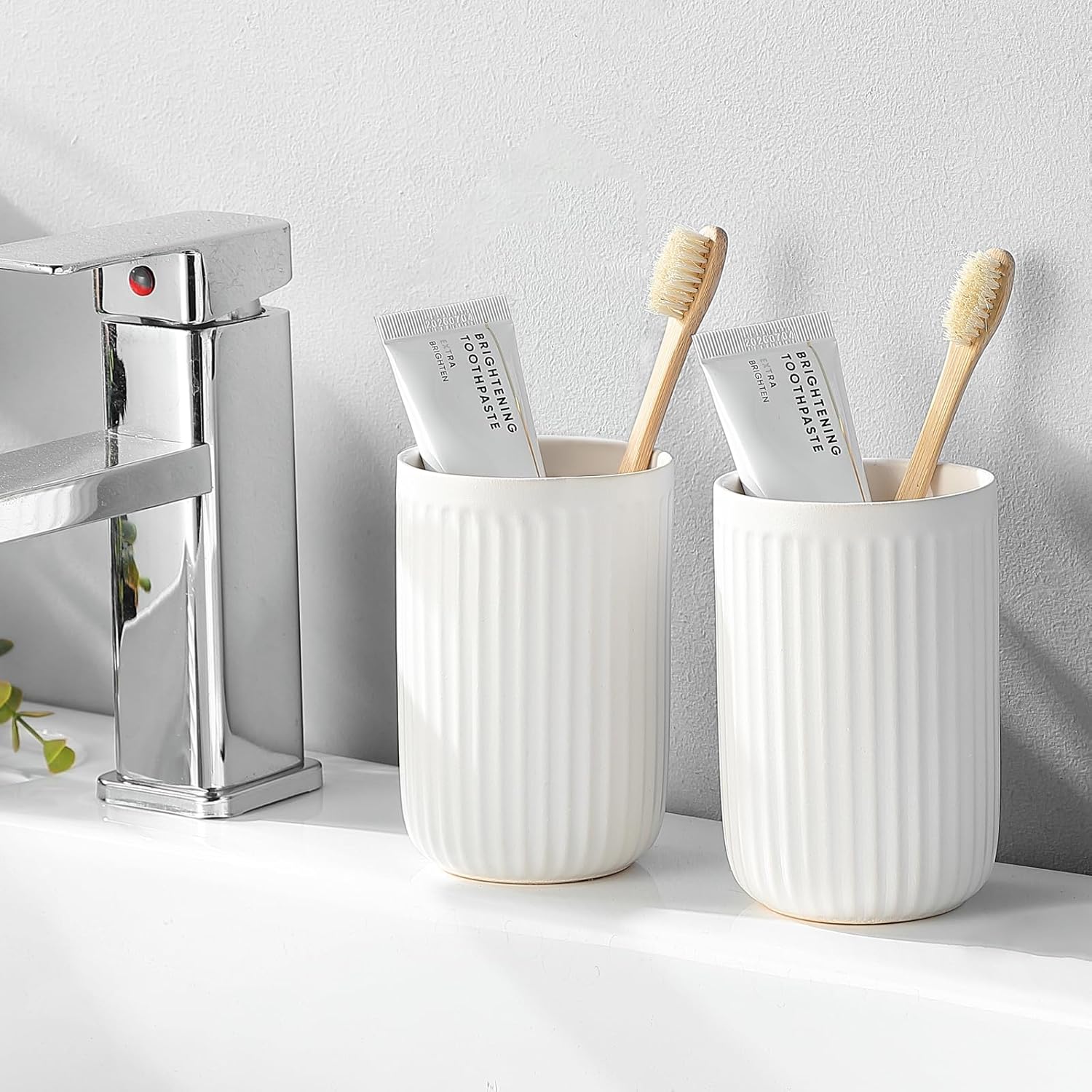 White Ceramic Toothbrush Holder Set 2Pcs