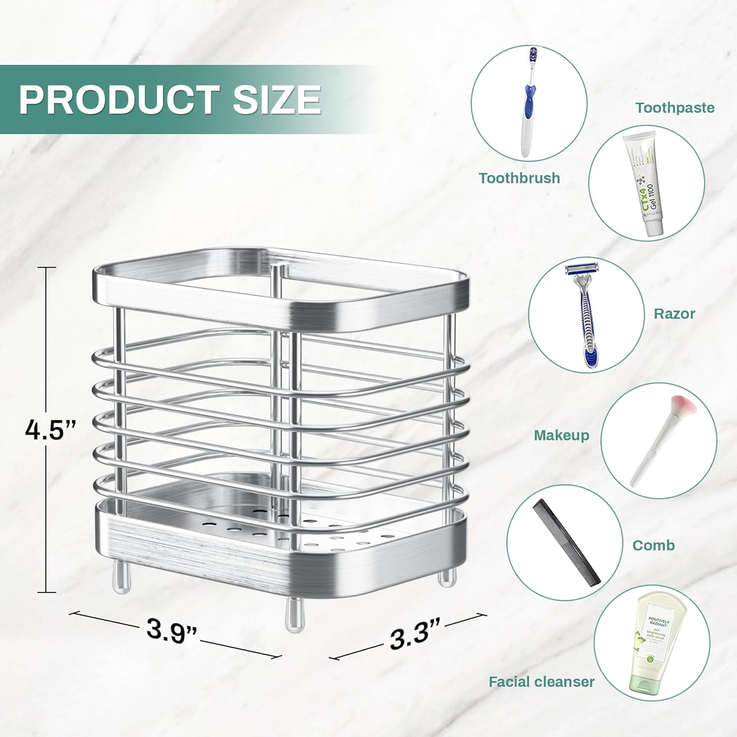 Stainless Steel Shower Toothbrush Holder with Drainage