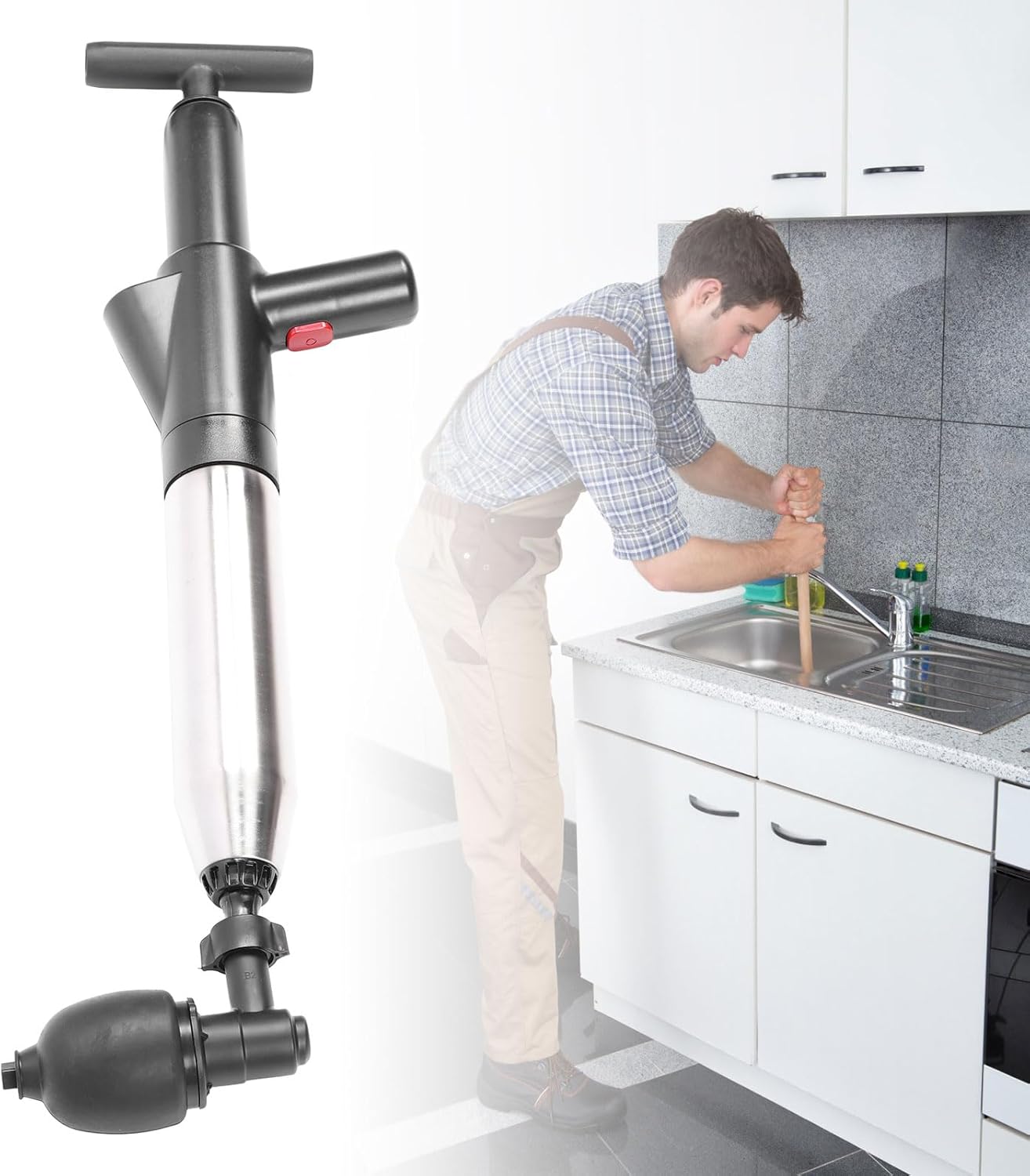 Dpofirs Toilet Plunger with Stainless Steel Handle and Air Pump