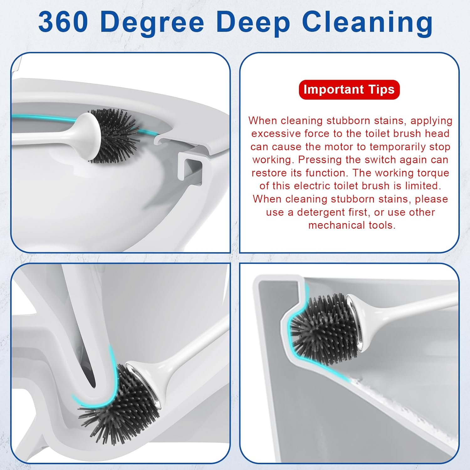 Electric Toilet Brush with Rechargeable Battery and Ventilated Holder