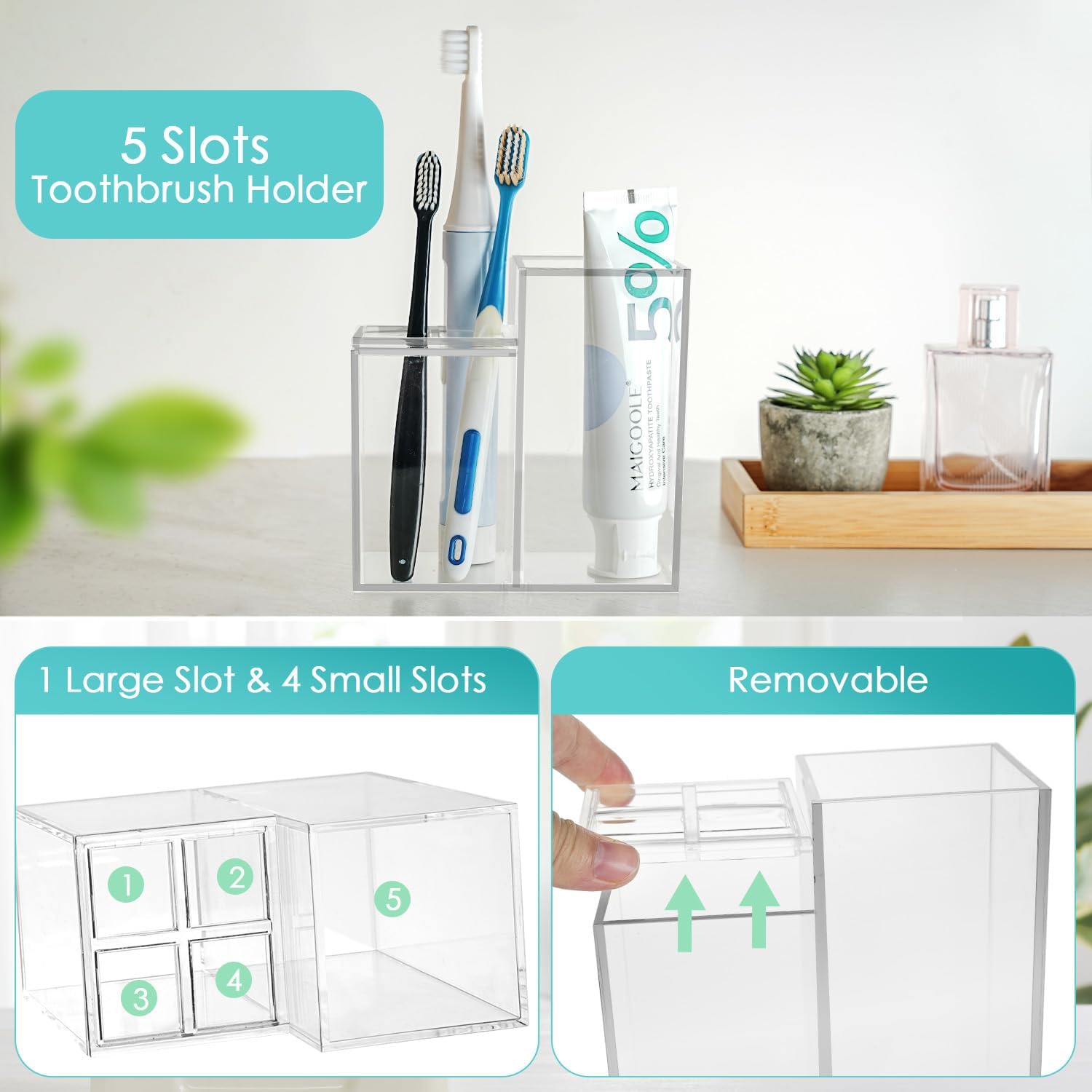 Clear Acrylic Toothbrush Holder with 5 Slots