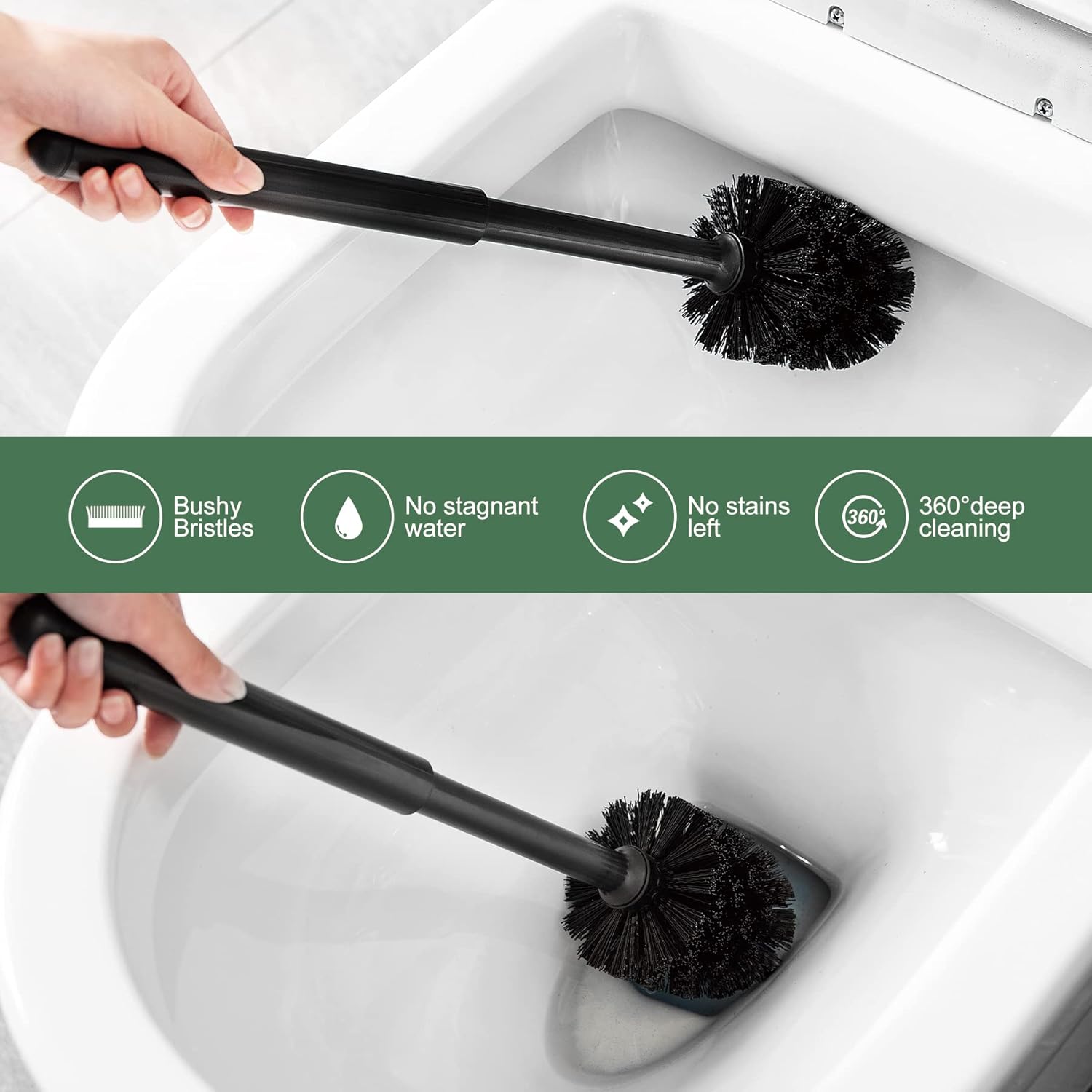 Eyliden 2 in 1 Toilet Plunger and Brush Set with Holder Black