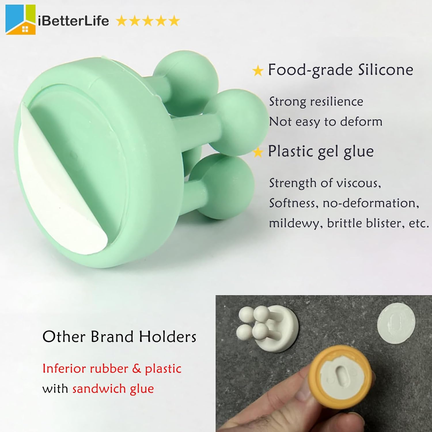 iBetterLife 6Pcs Toothbrush Holder - Silicone Wall Mounted Hook for Bathroom