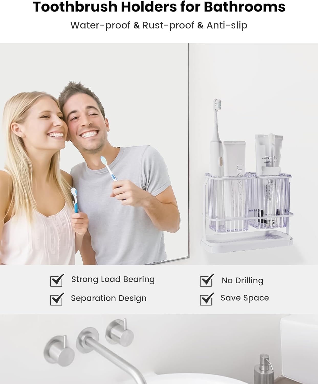 KONE Clear Toothbrush Holders for Bathroom with 2 Cups