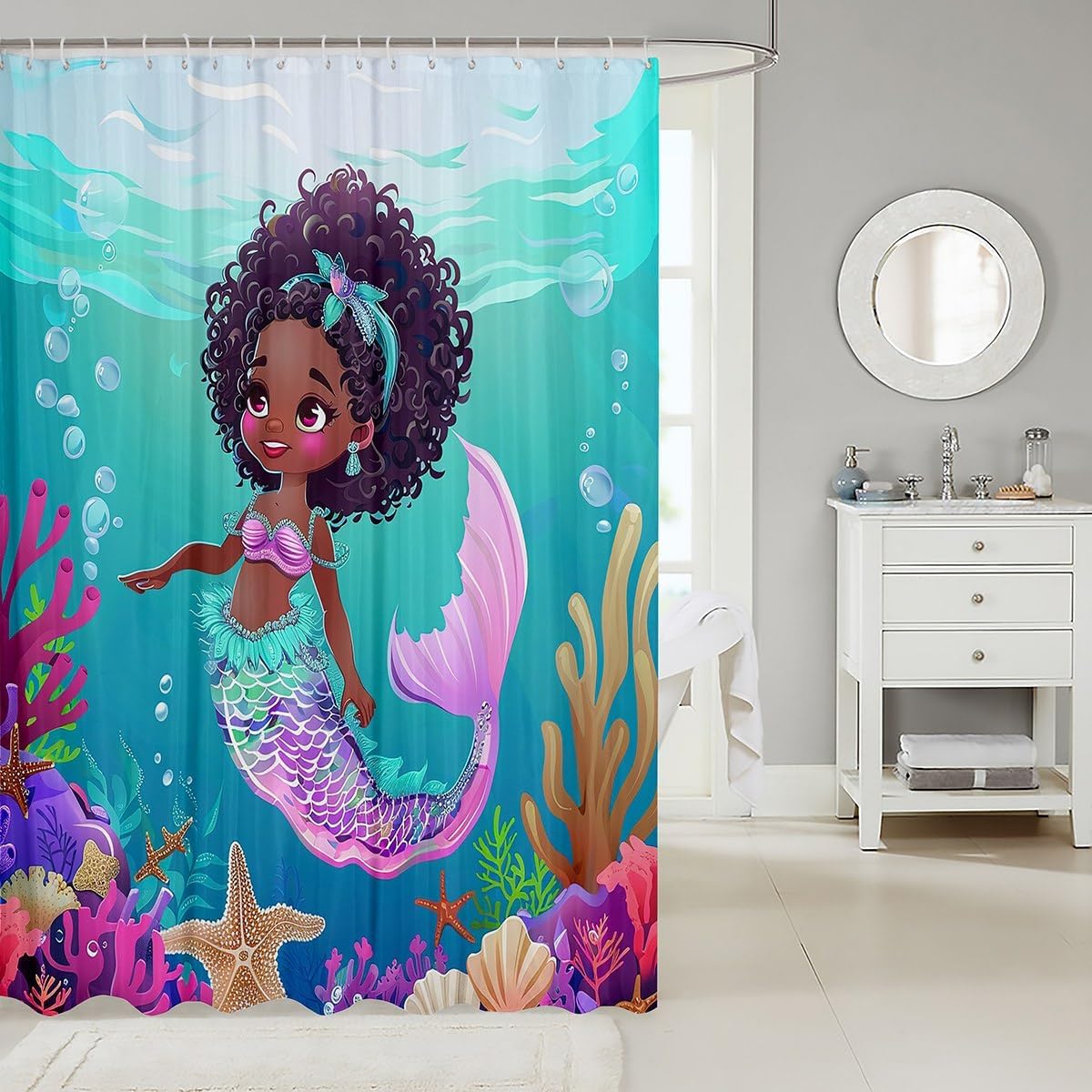 Erosebridal Black Mermaid Shower Curtain Set