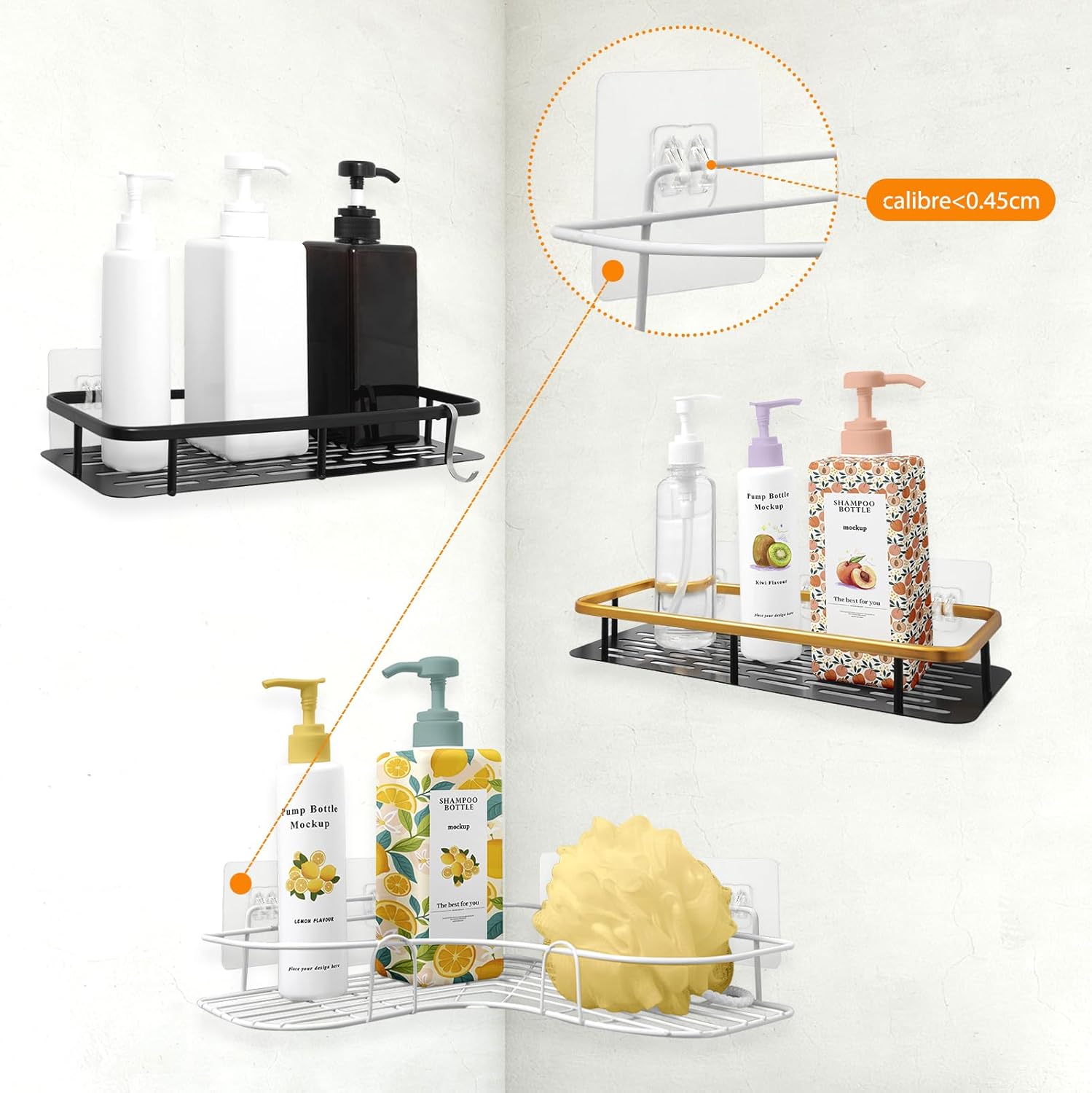 Cecliy 16-Pack Adhesive Hooks for Shower Caddy and More