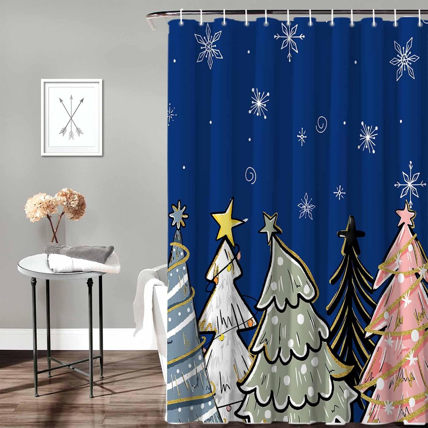 72 Inch Christmas Tree Shower Curtain Set with 12 Hooks