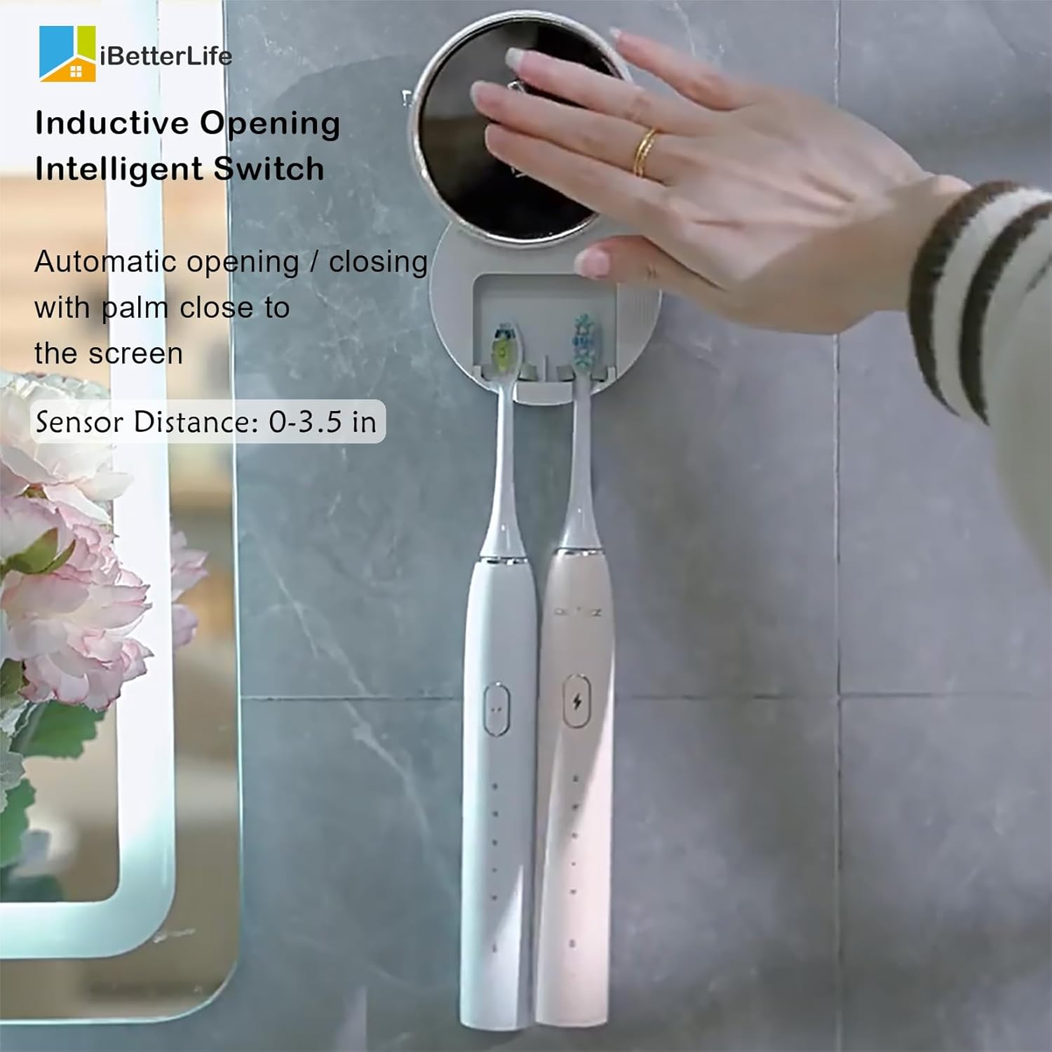 ZEZHOU Toothbrush Cleaner Dryer for Bathroom - Auto Sensor LED Display