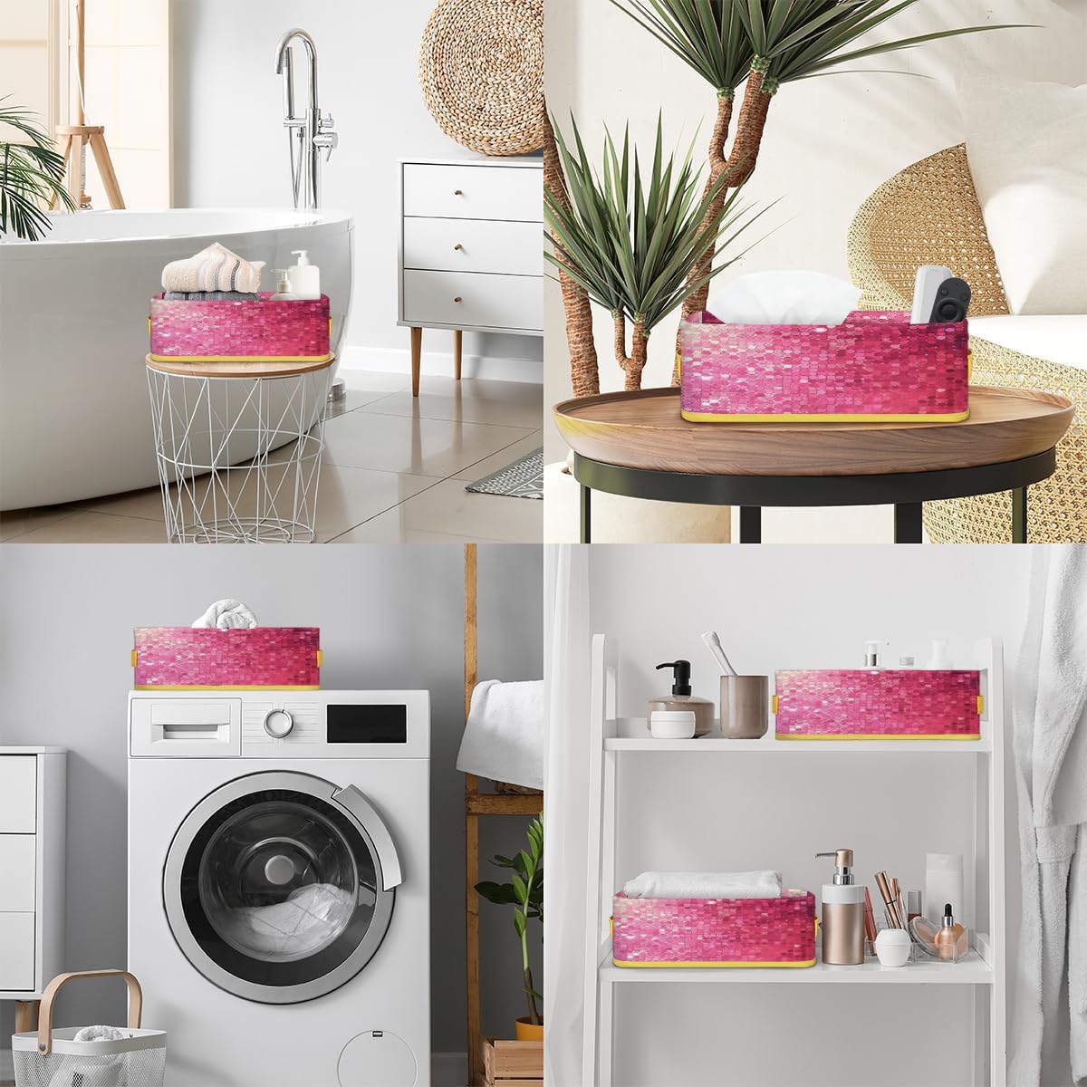 Pink Polka Dots Toilet Paper Storage Basket with Handle
