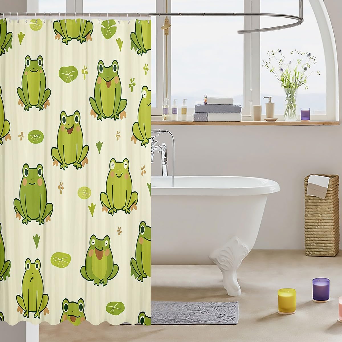Feelyou Green Frog Shower Curtain Set 72x72