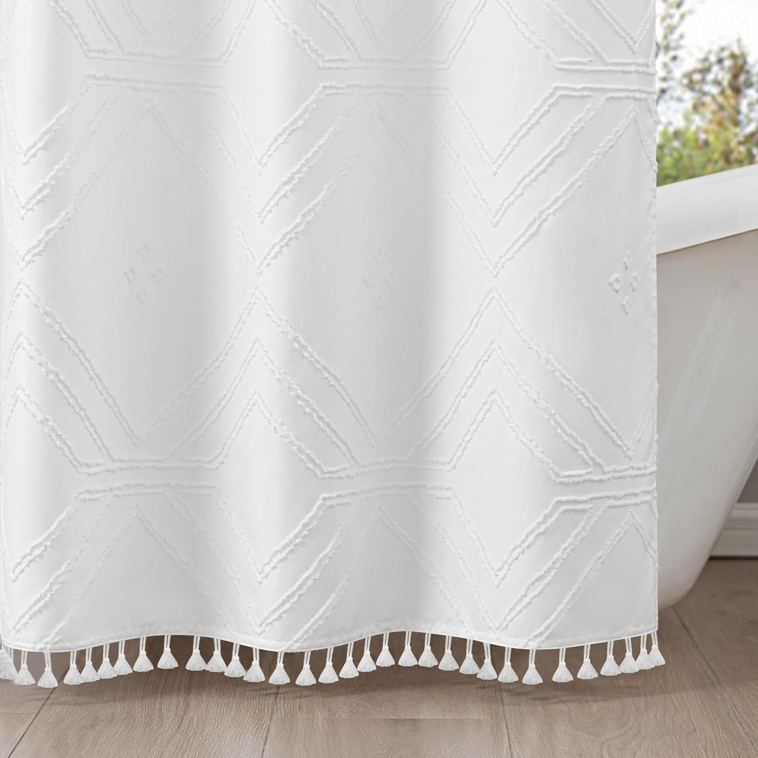 ROSERY Boho Farmhouse Shower Curtain Set with Tassel and Snap-in Liner
