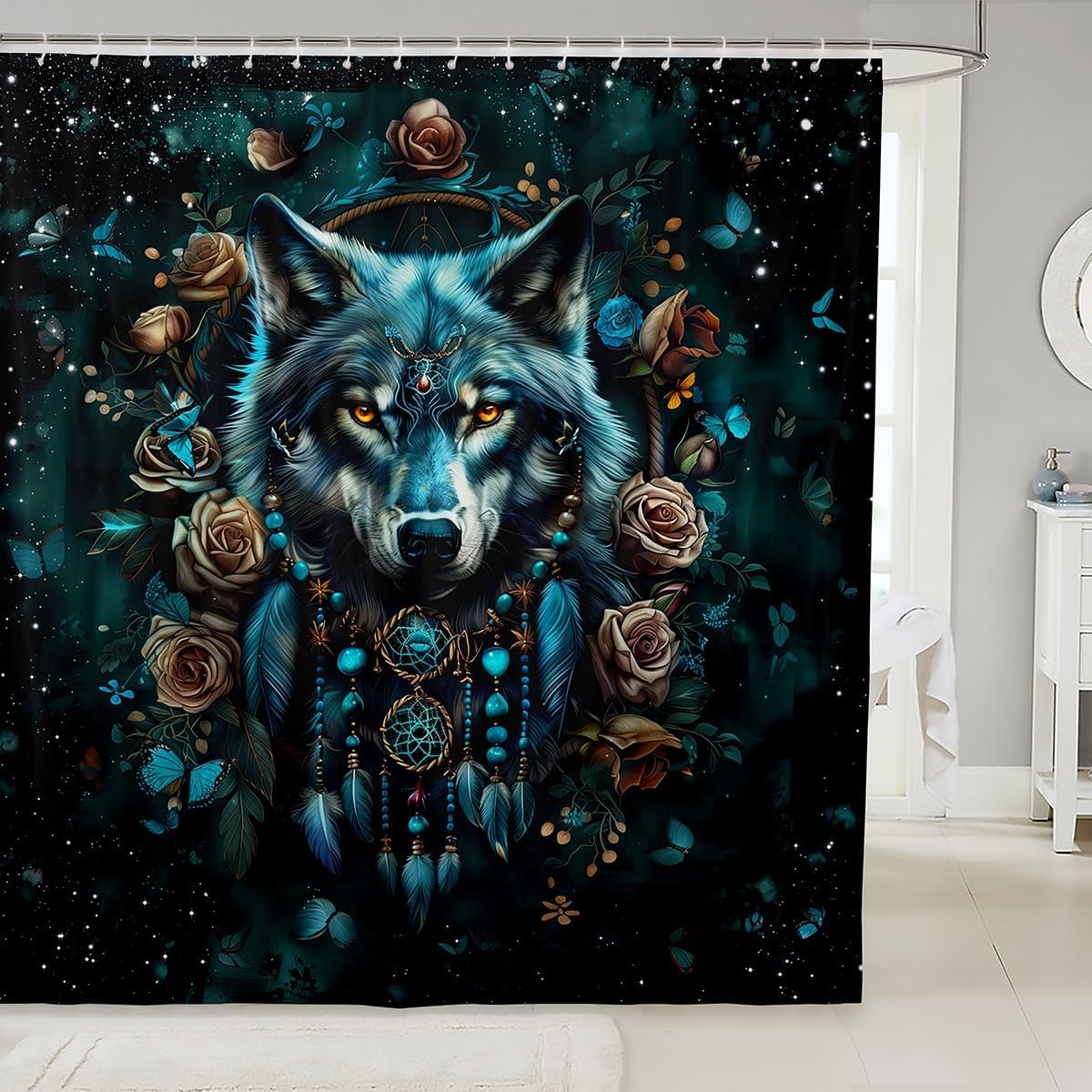 Feelyou Wolf Shower Curtain Set 72x78 Teal 1