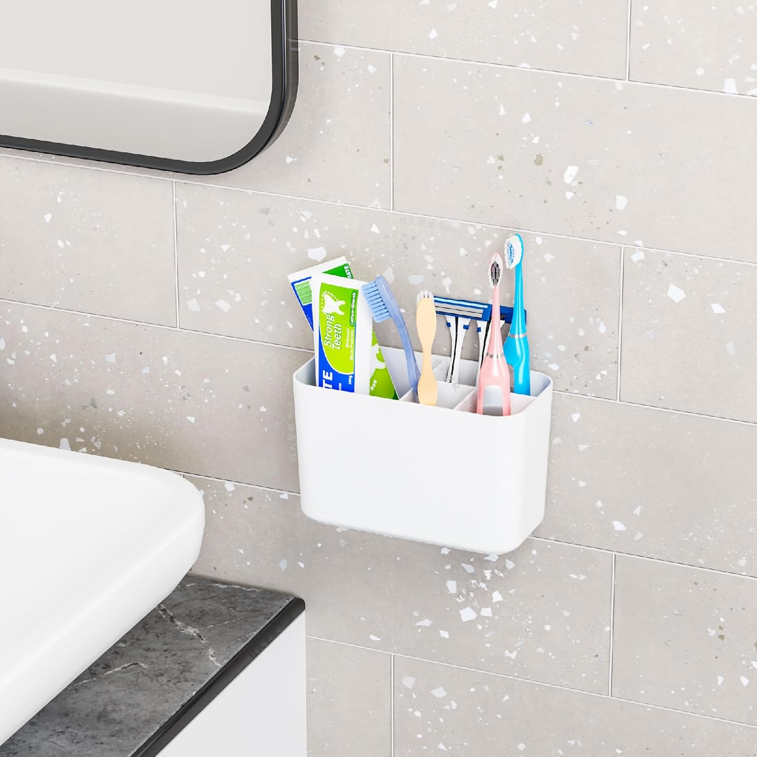SuoXing 5 Slots Toothbrush Holder with 5 Compartments