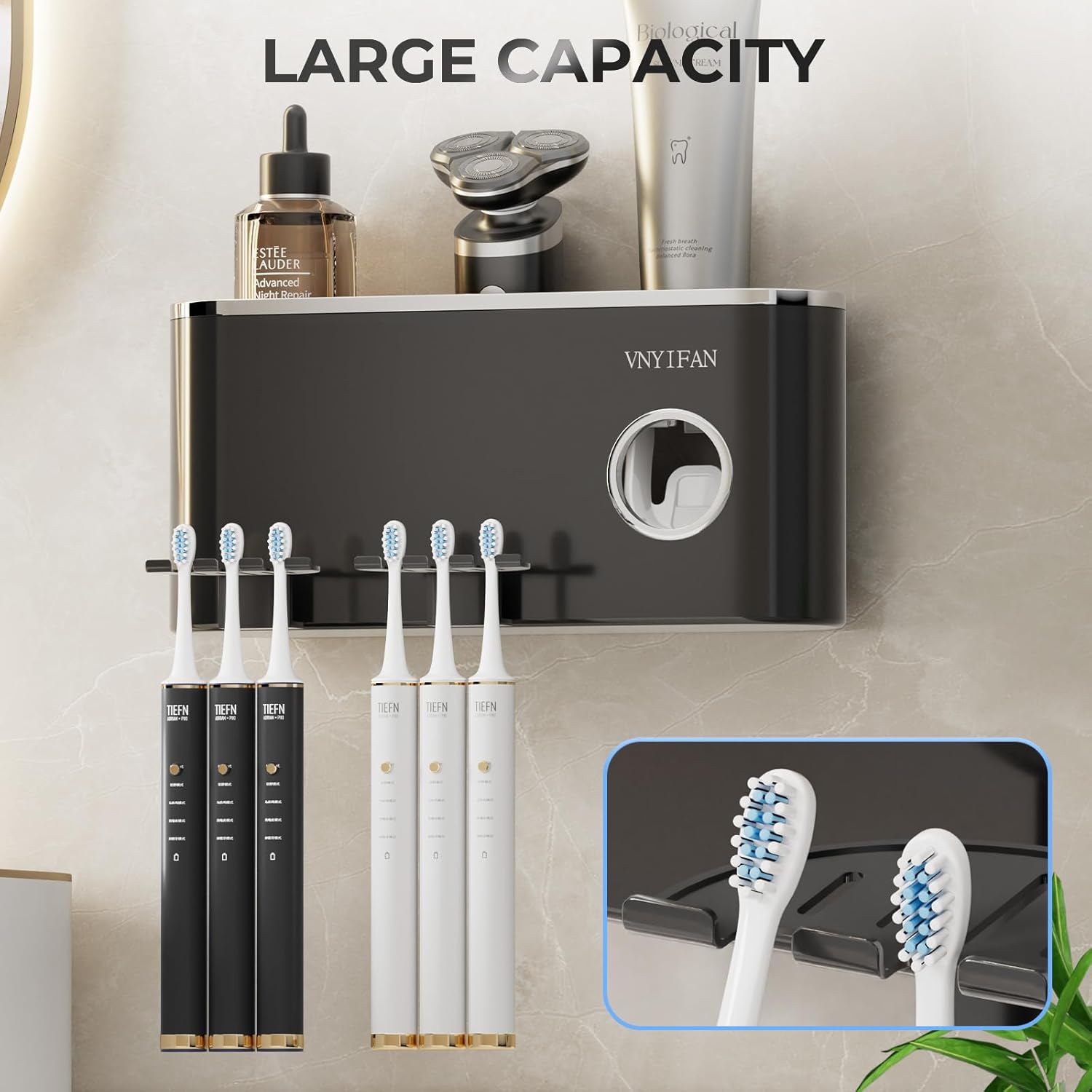 VNYIFAN 4 in 1 Toothbrush Holder Set with 6 Slots and 2 Cups