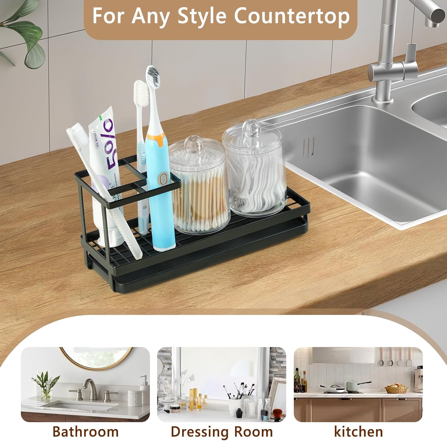 Sturdy 4 Slot Toothbrush Holder with 2 Cup Dispenser
