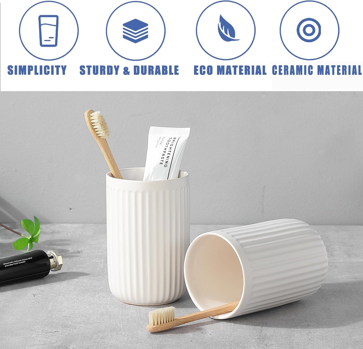 White Ceramic Toothbrush Holder Set 2Pcs