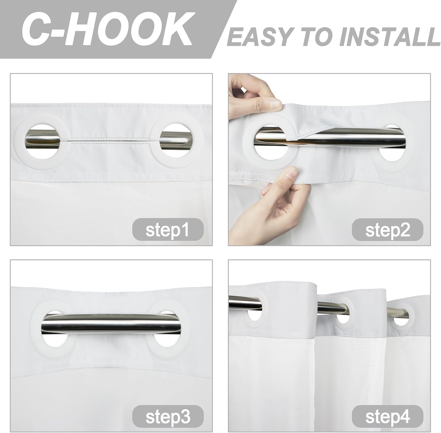 No Hook Shower Curtain Set with Snap Liner Modern Boho Grey Striped
