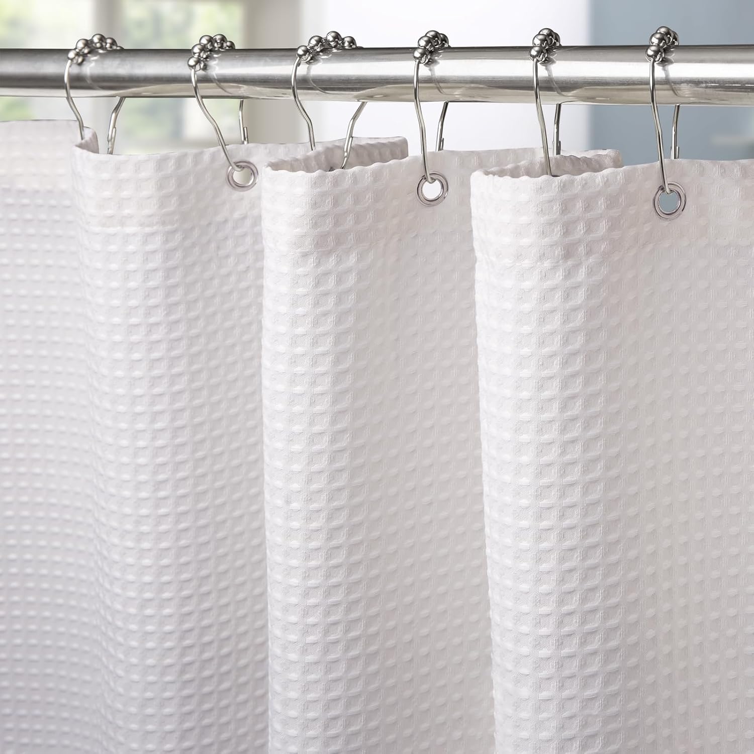 VANZAVANZU Waffle Weave Shower Curtain - 72x72 Inches White