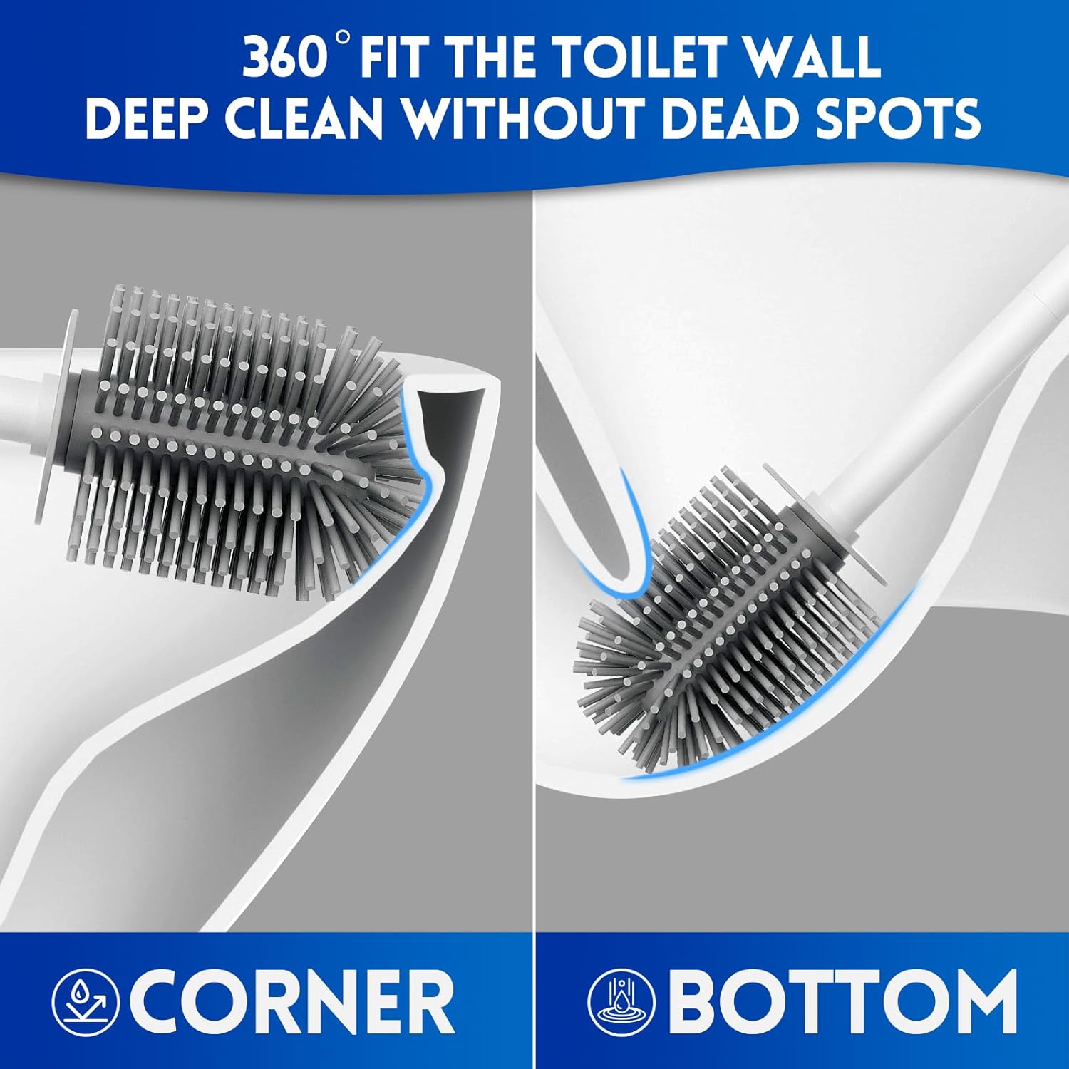 Y-in Hand Toilet Brush and Holder Set - Durable Drip-Proof Compact