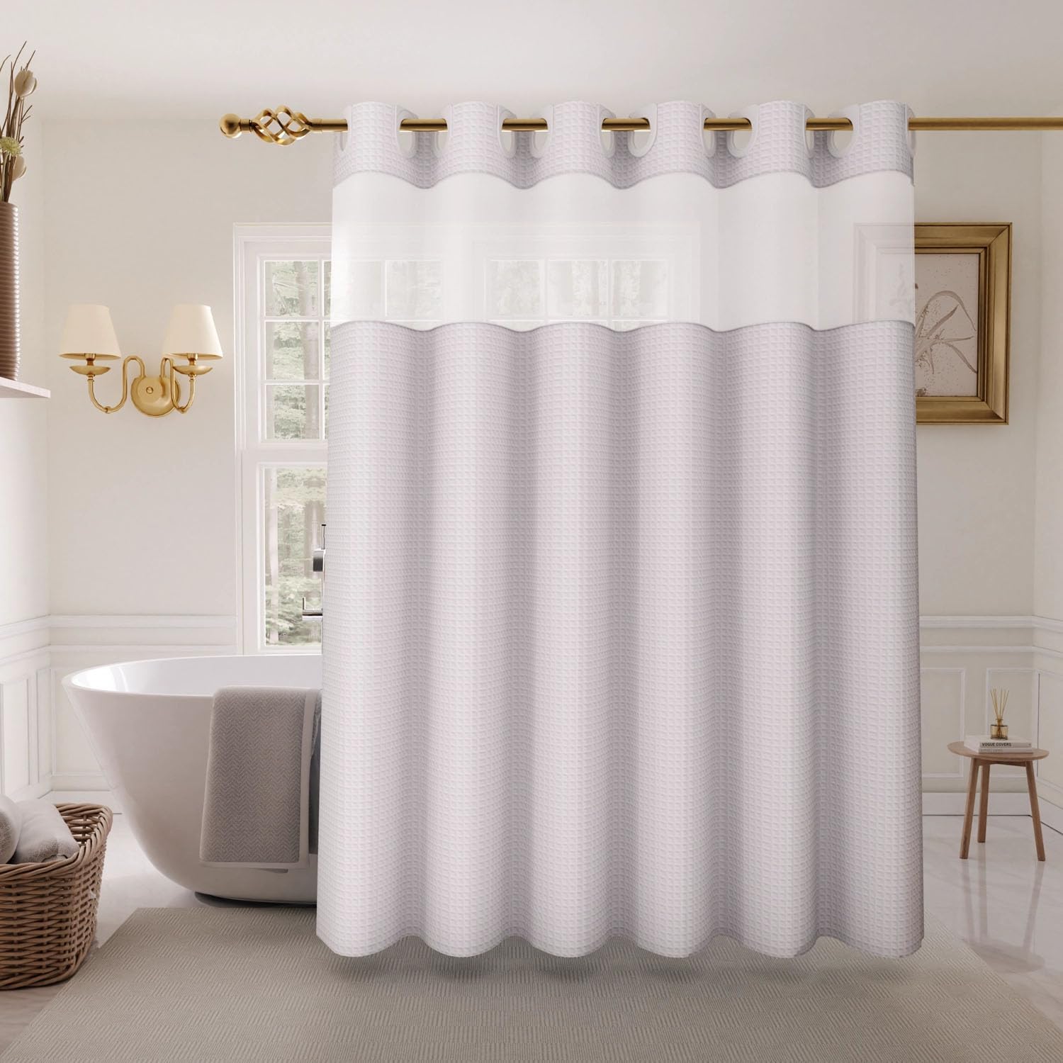 Inhousolu 72x72 Mesh Top Shower Curtain Set