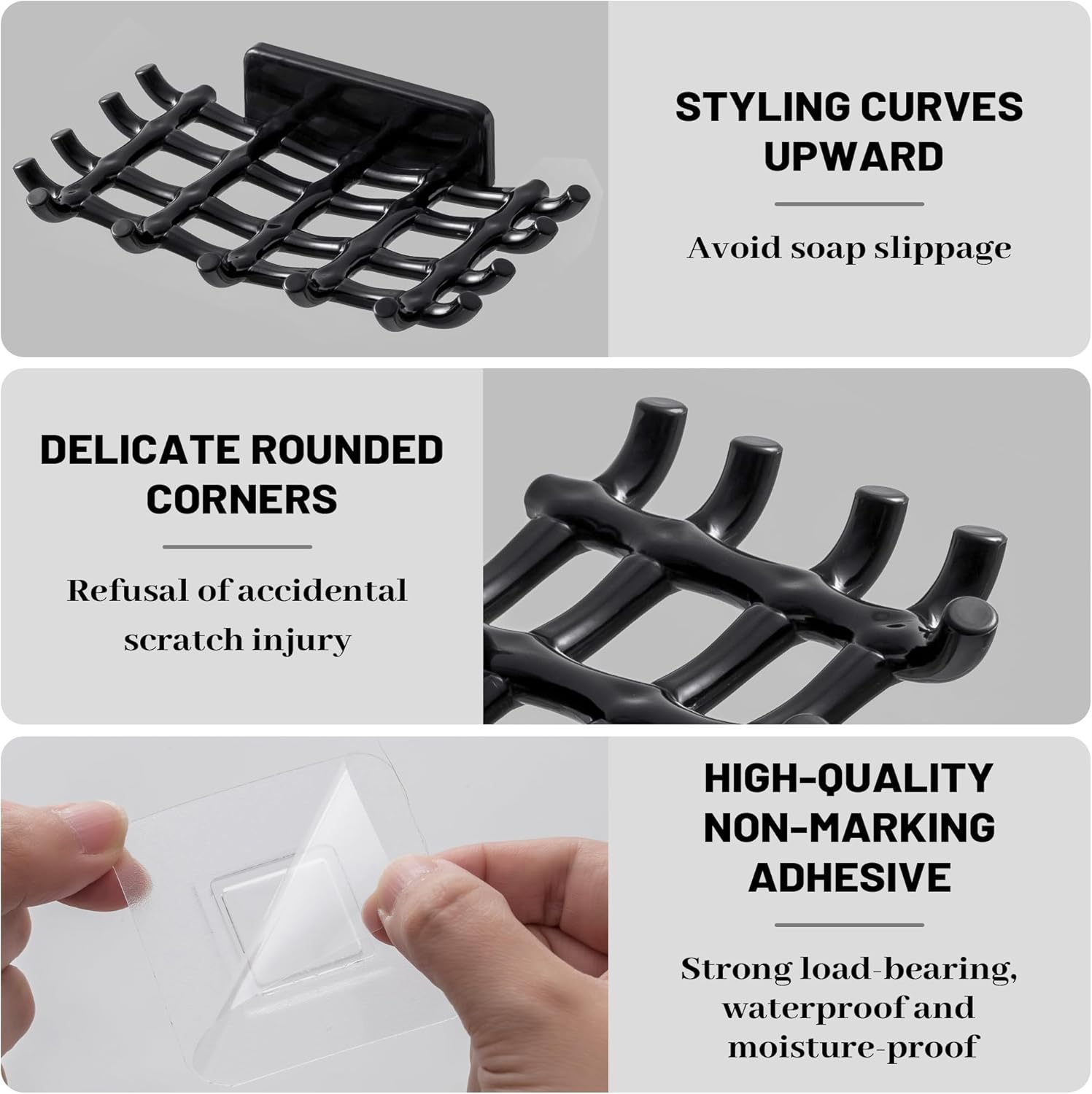 HASSLICKIT Soap Holder with Hooks 2 Pack Black