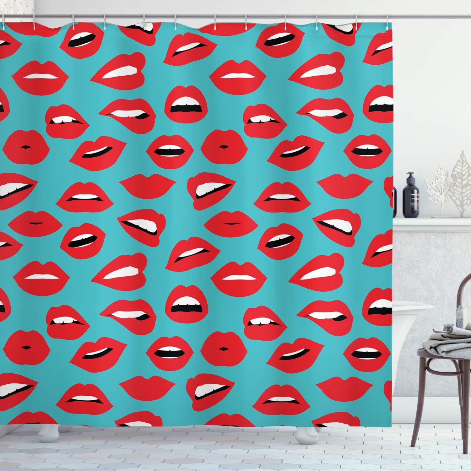 Ambesonne Kiss Shower Curtain Set with Hooks