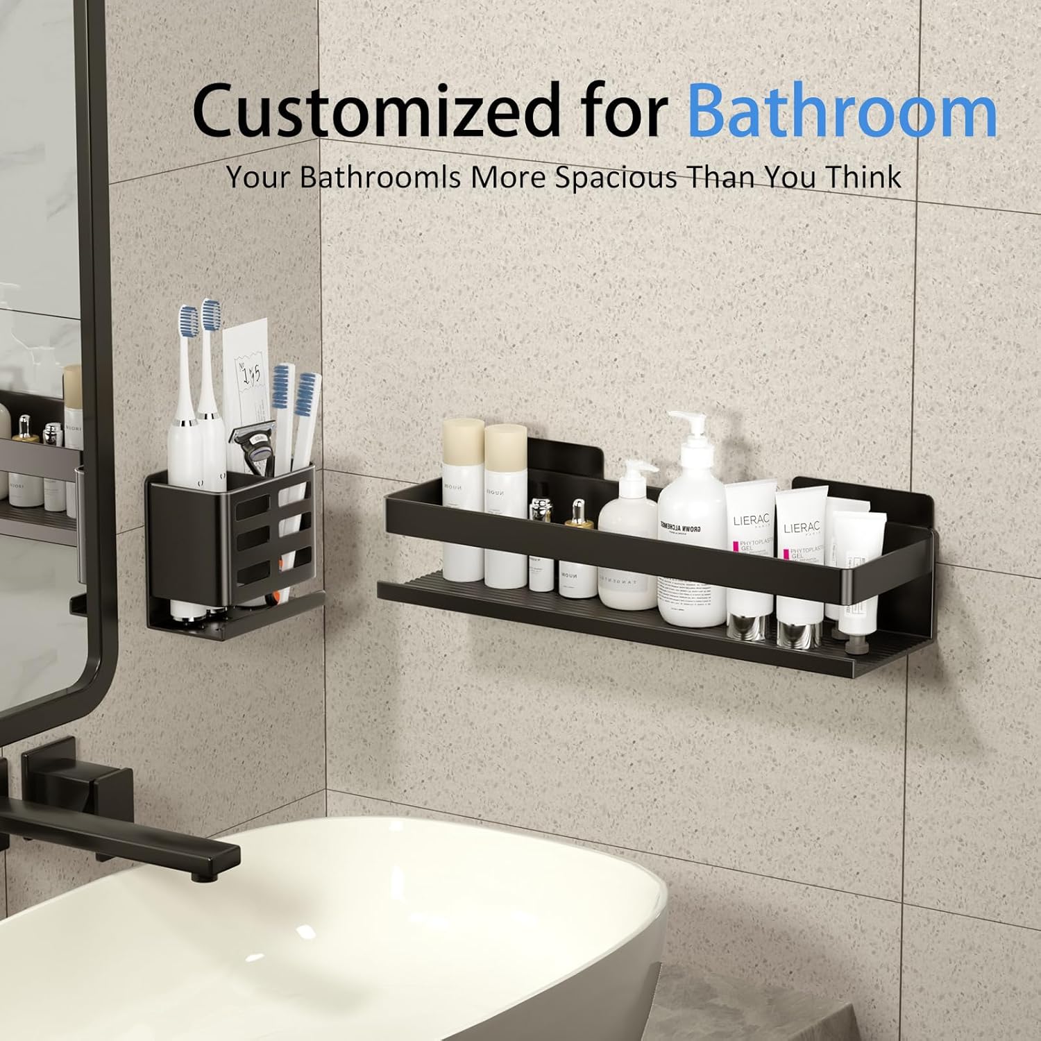 YESENT Shower Shelf 2 Pack - Rust Proof Aluminum Adhesive No Drilling Required