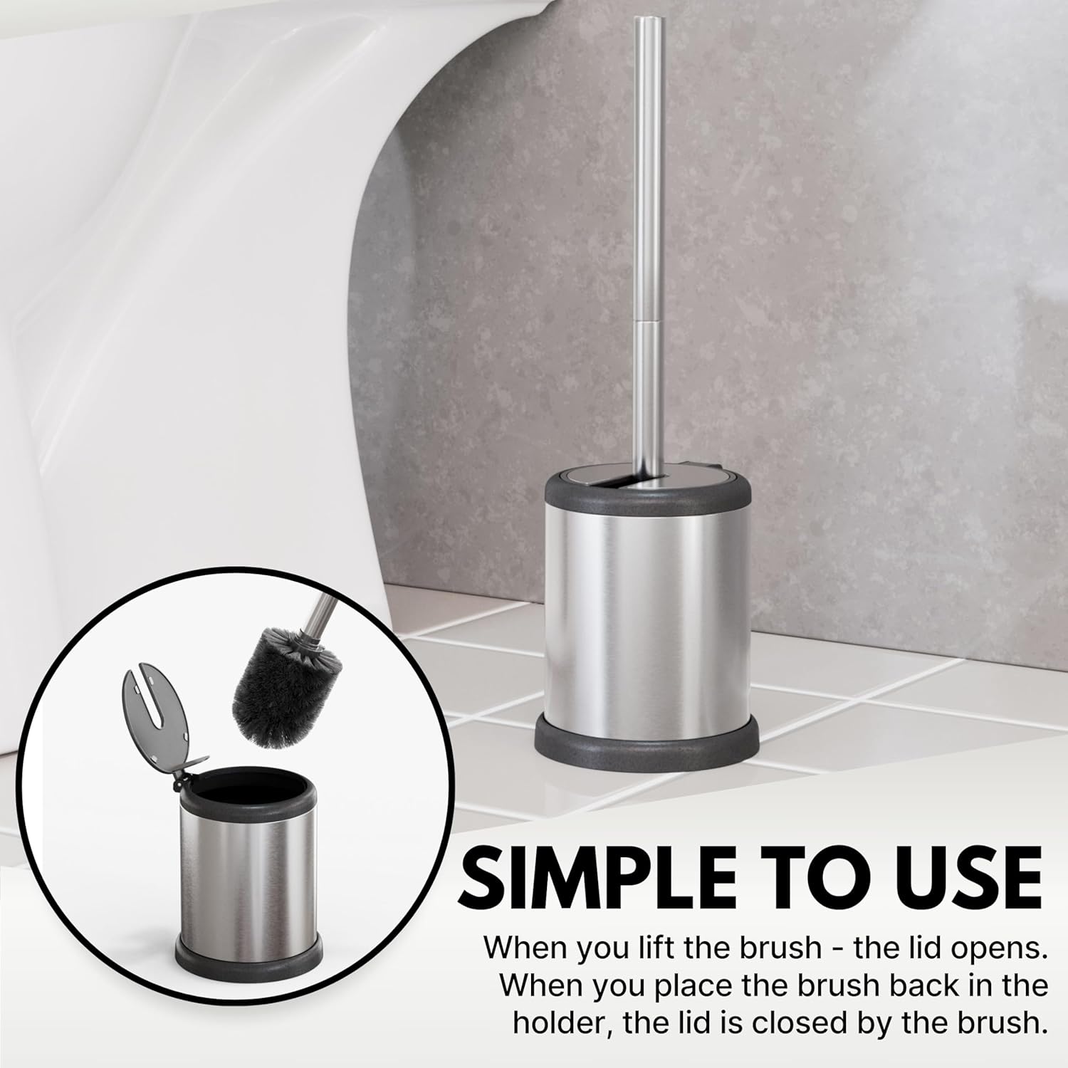 ToiletTree Chrome Toilet Brush with Lid and Holder