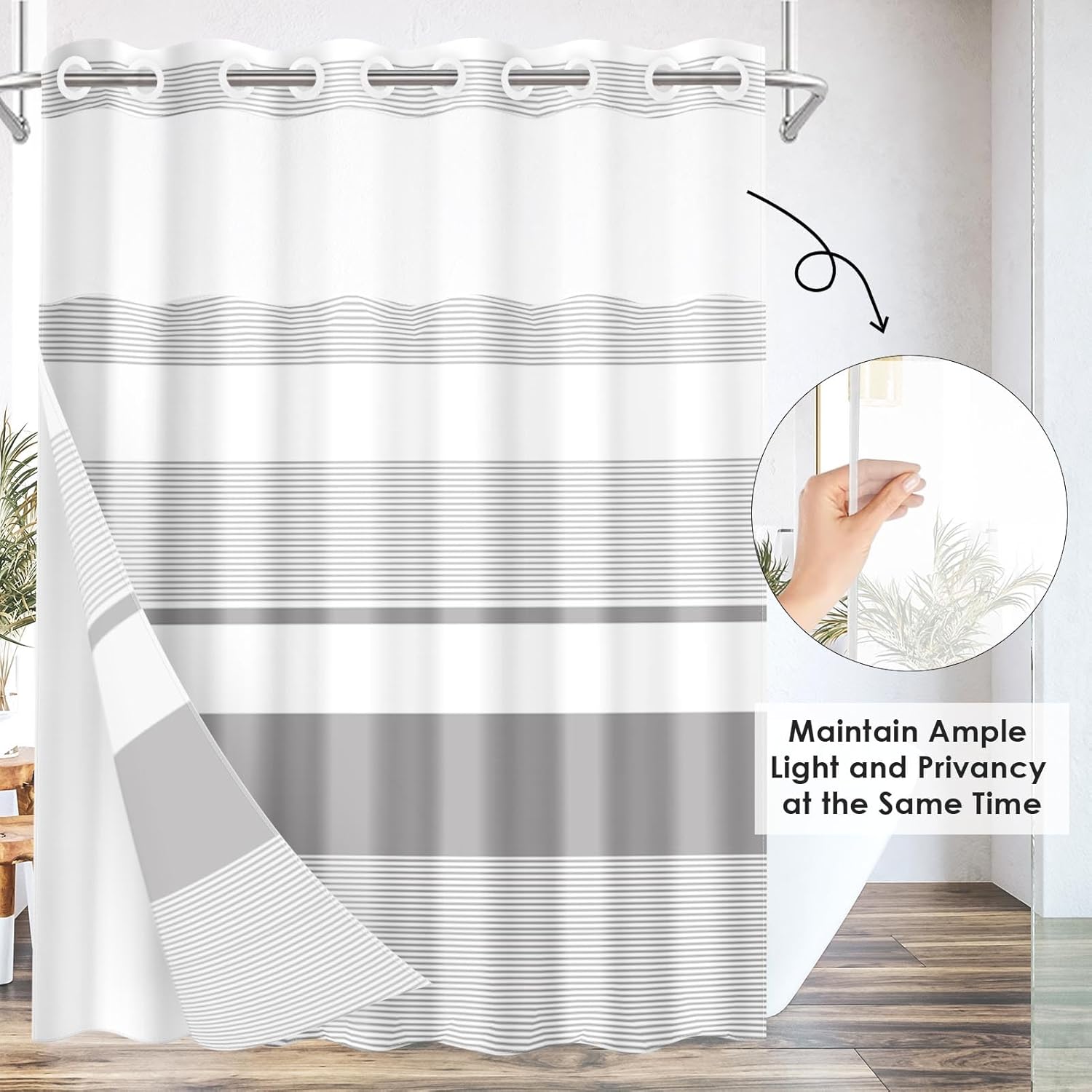 Nesphy No Hook Grey Shower Curtain Set