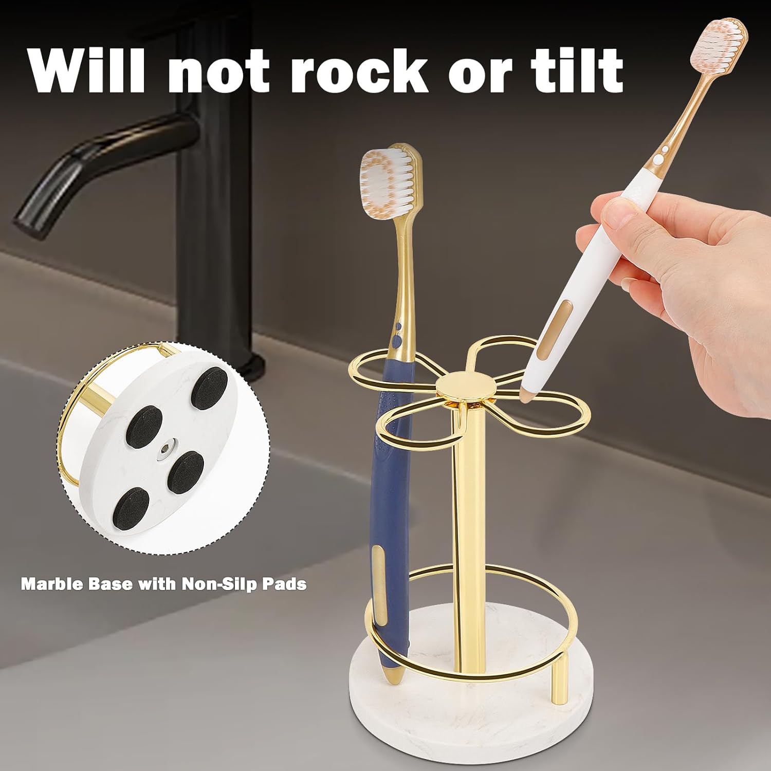 HarJue Gold Toothbrush Holder with Marble Base