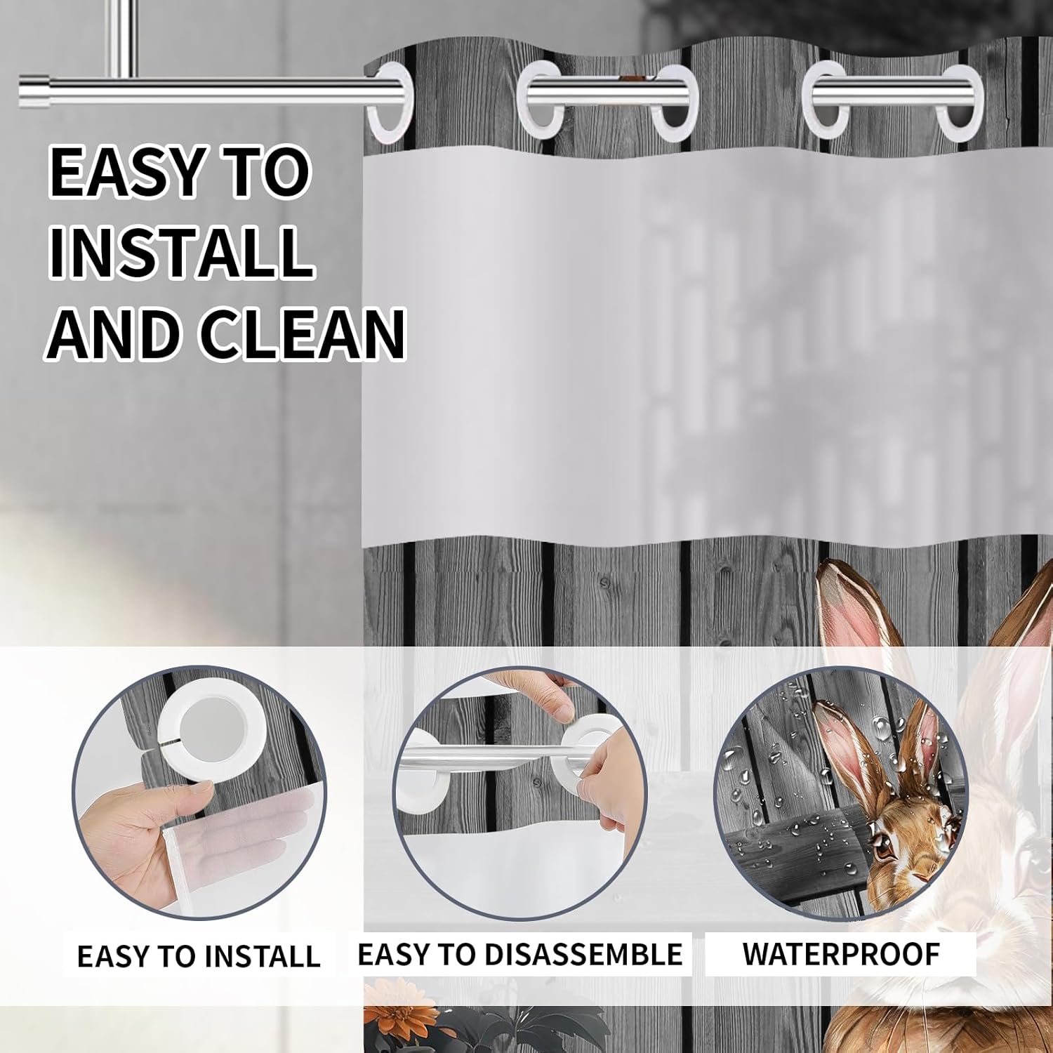 Uhexoyo Fall Rustic Farmhouse Shower Curtain Set with See Through Mesh Top Window