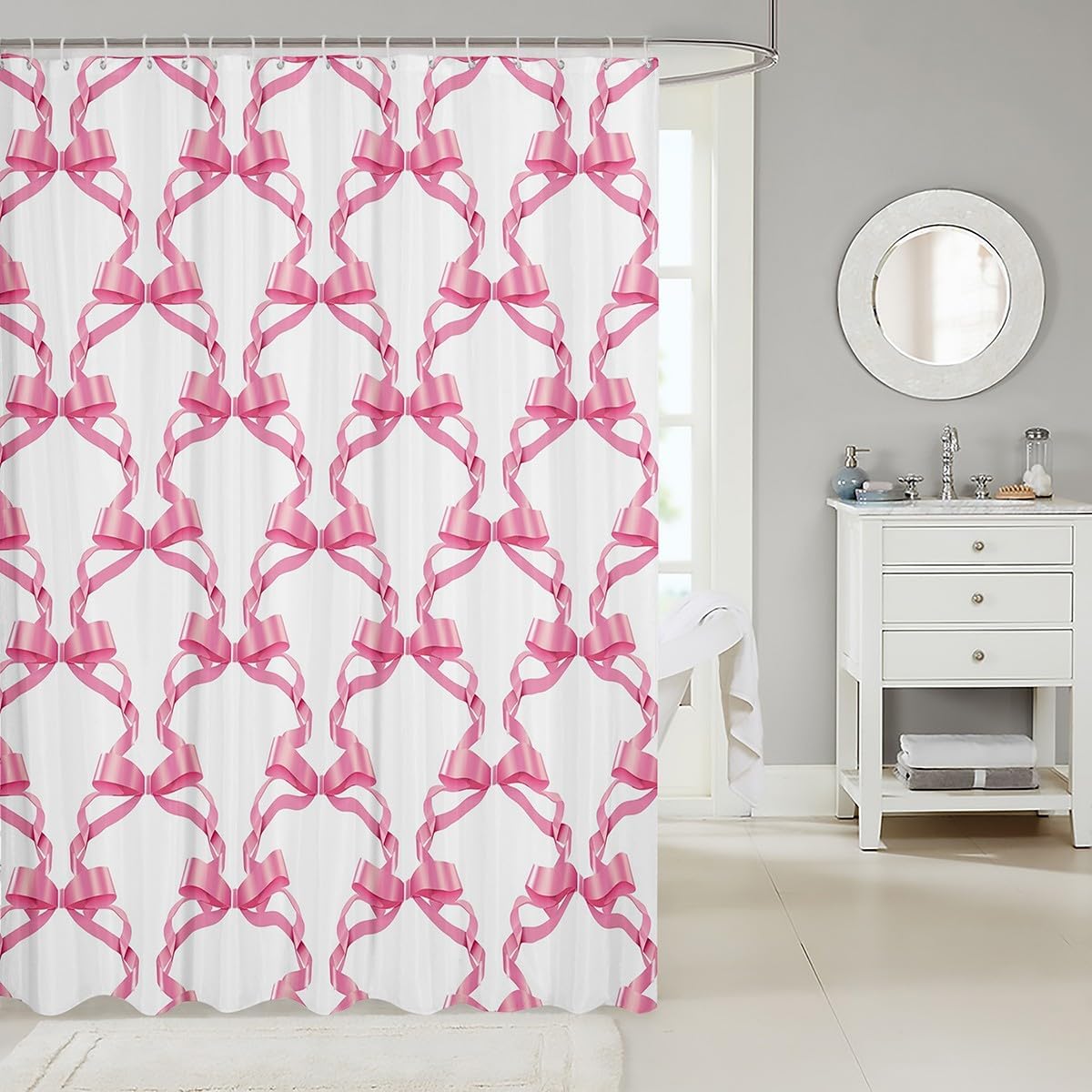 Feelyou Pink Bowknot Bath Curtain Set 72x72 Kids Princess Style 1