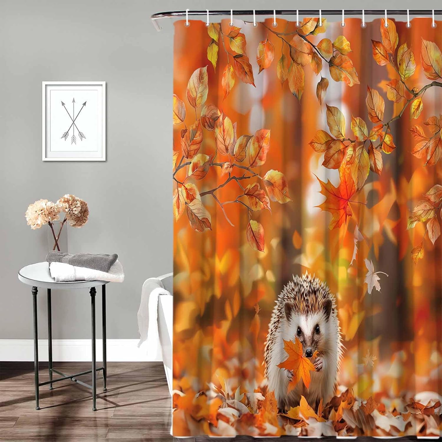 72 Maple Leaf Shower Curtain Set with 12 Hooks