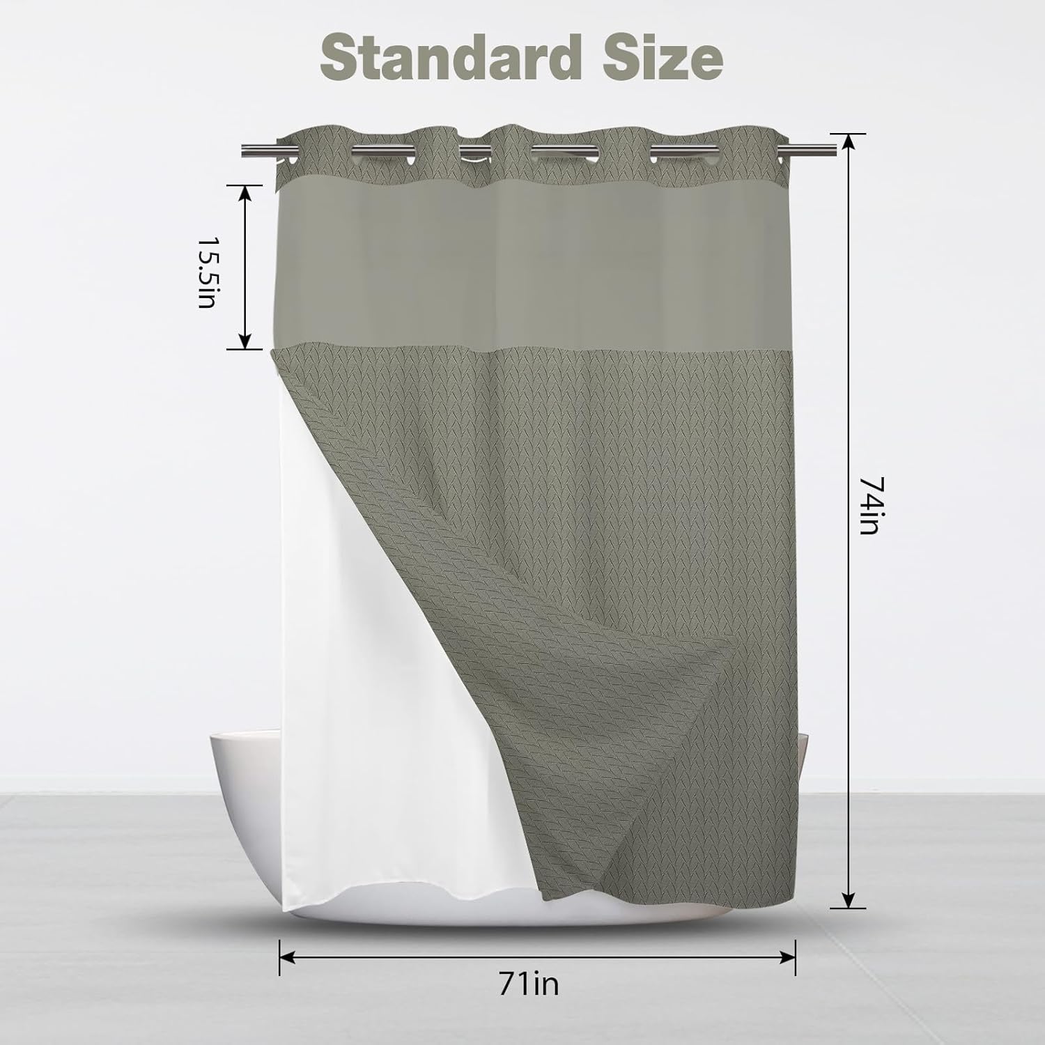 TERSUM No Hook Shower Curtain Set Grey 71x74 Inch