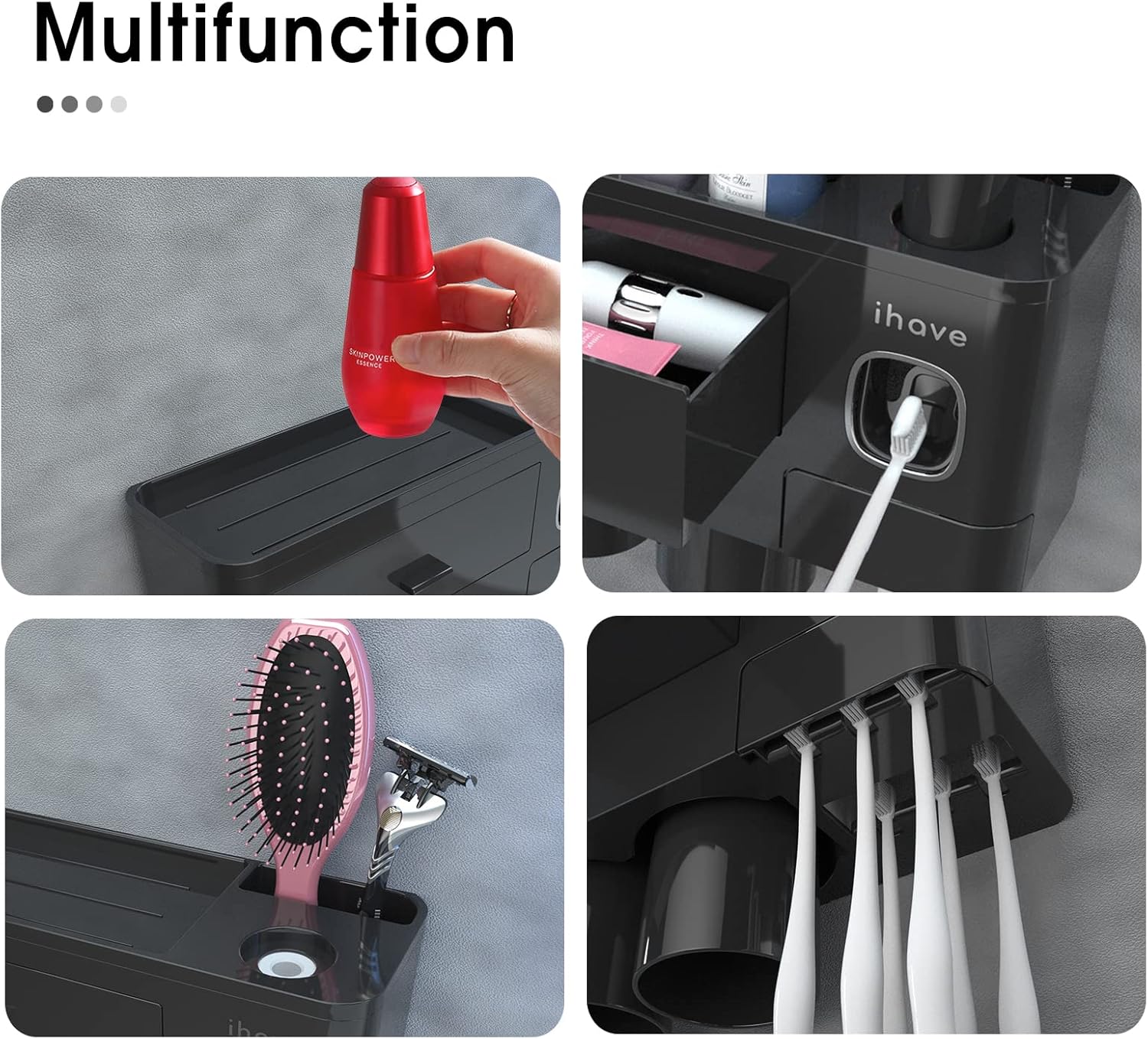 iHave Wall Mounted Toothbrush Holder with Dispenser and Drawer