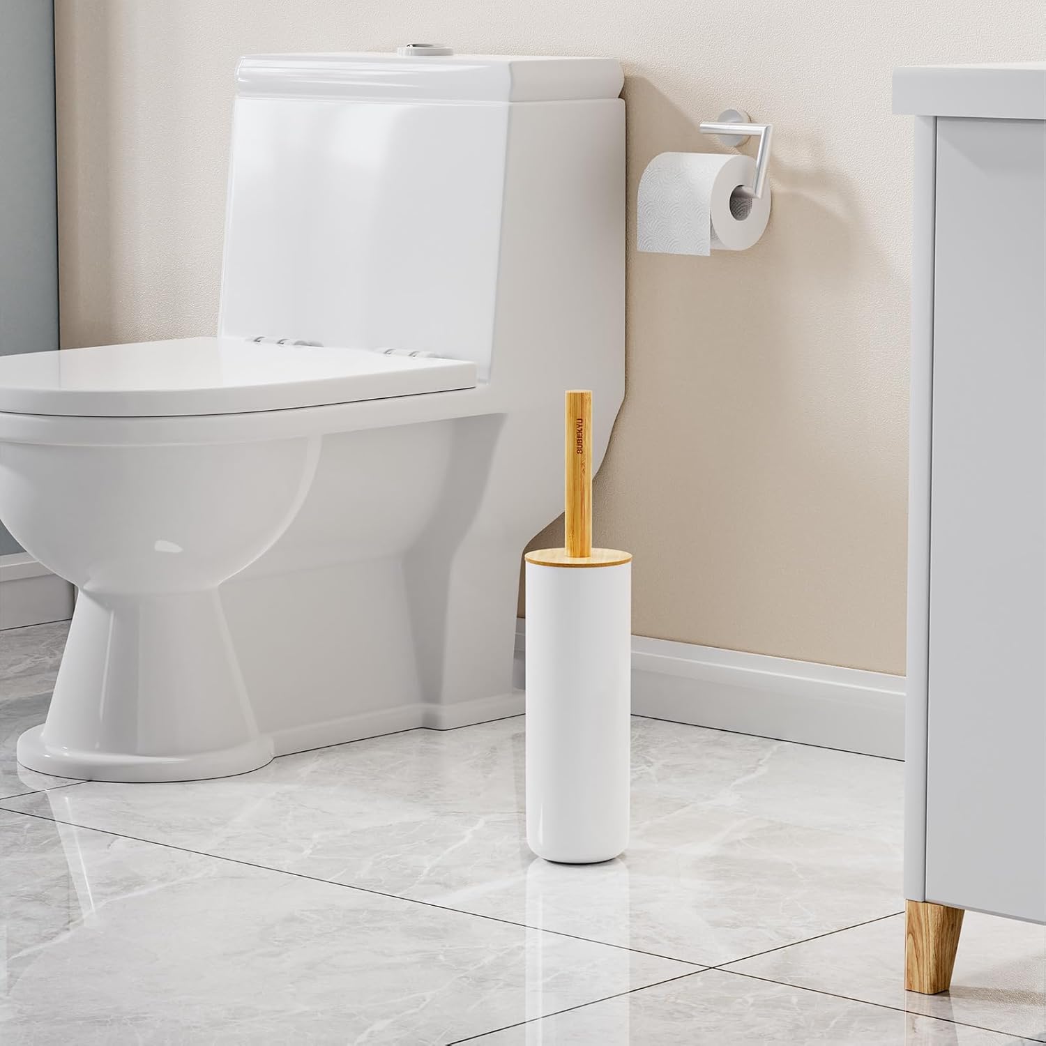 SUBEKYU Toilet Brush Set with Holder White
