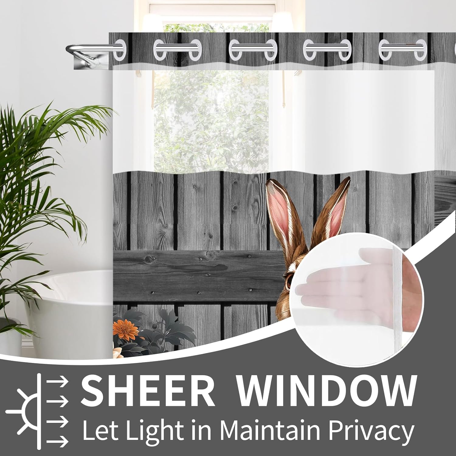 Uhexoyo Fall Rustic Farmhouse Shower Curtain Set with See Through Mesh Top Window