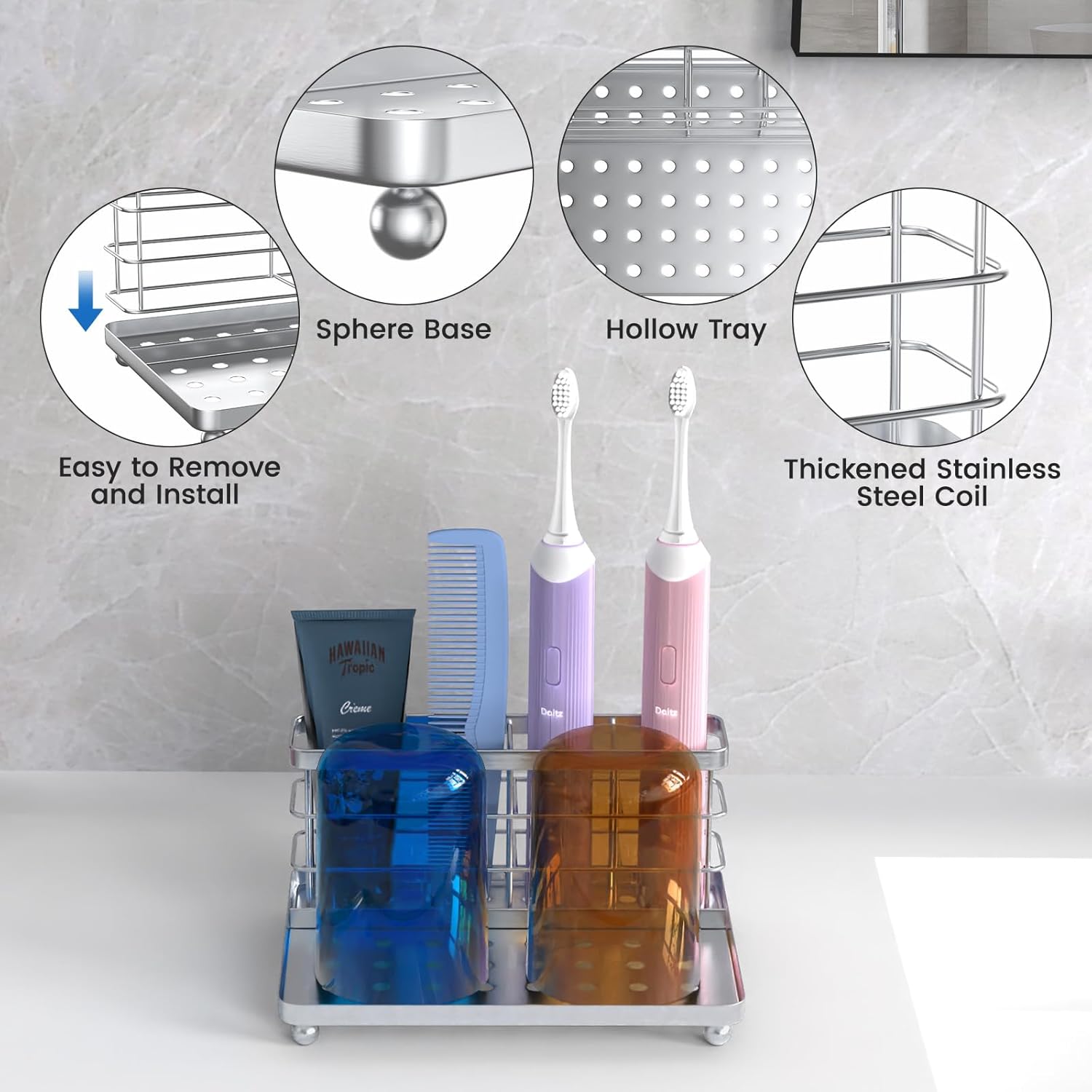 Luxspire Toothbrush Holders for Bathroom 3-Slot Silver