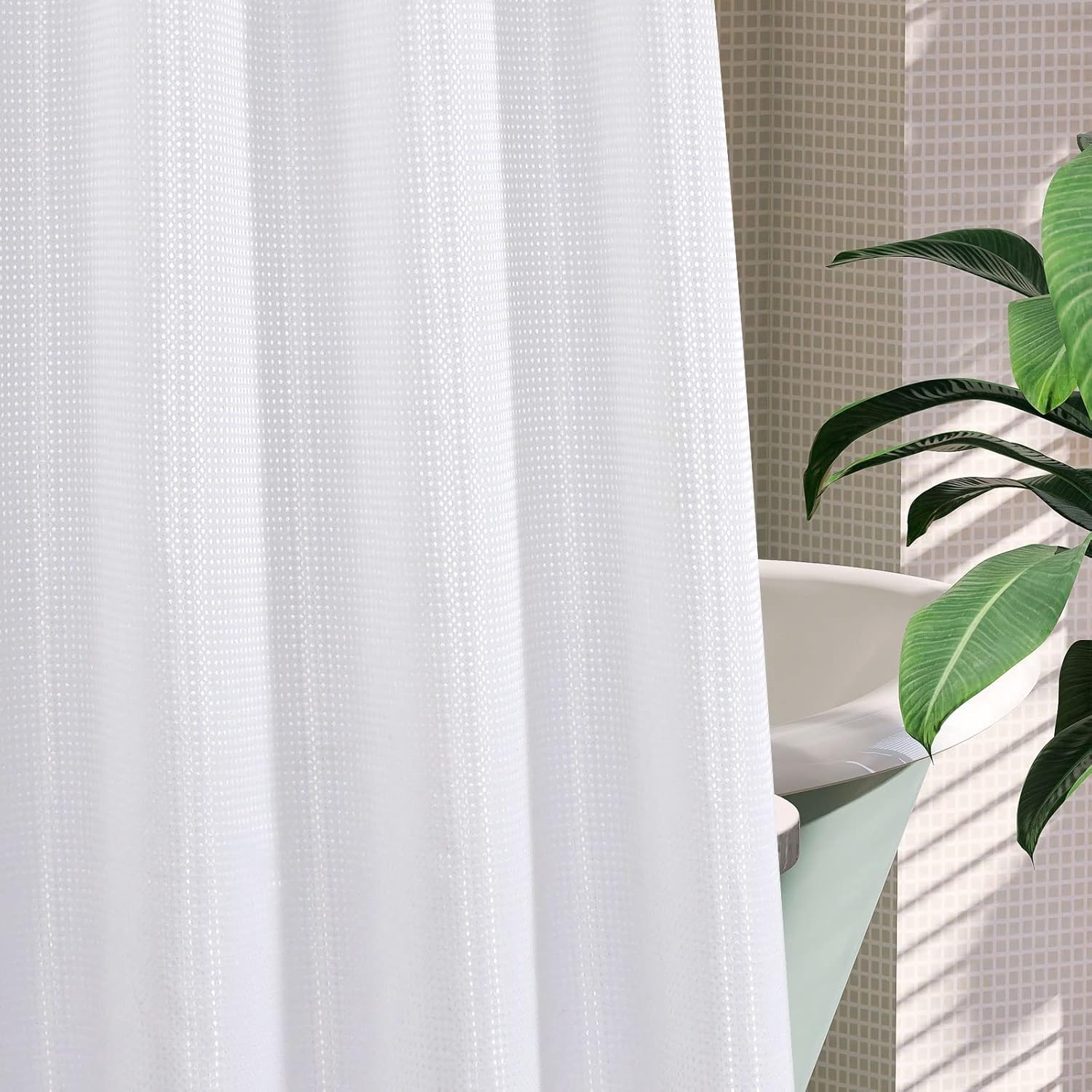 MitoVilla White Waffle Shower Curtain 36x74
