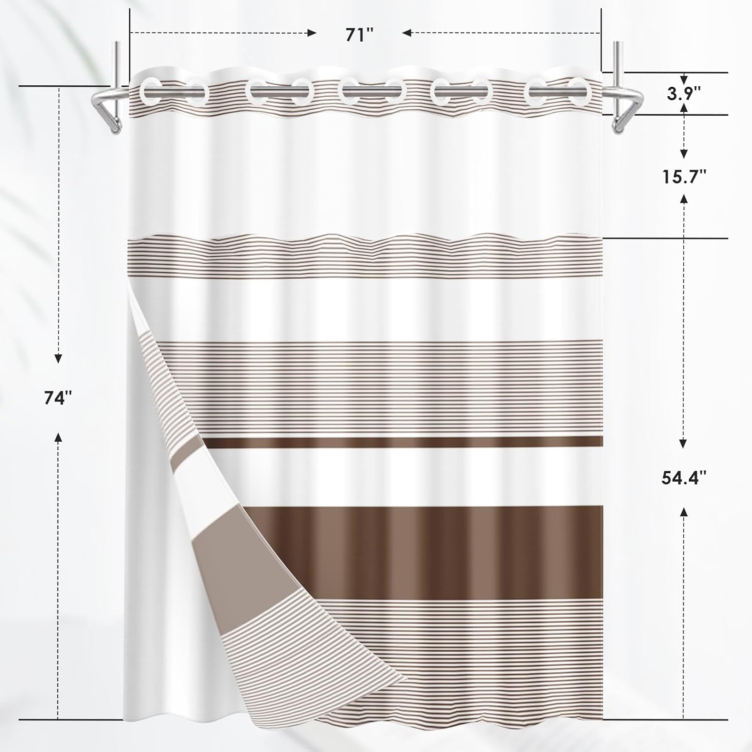 Nesphy Boho Striped Double Layer Shower Curtain Set