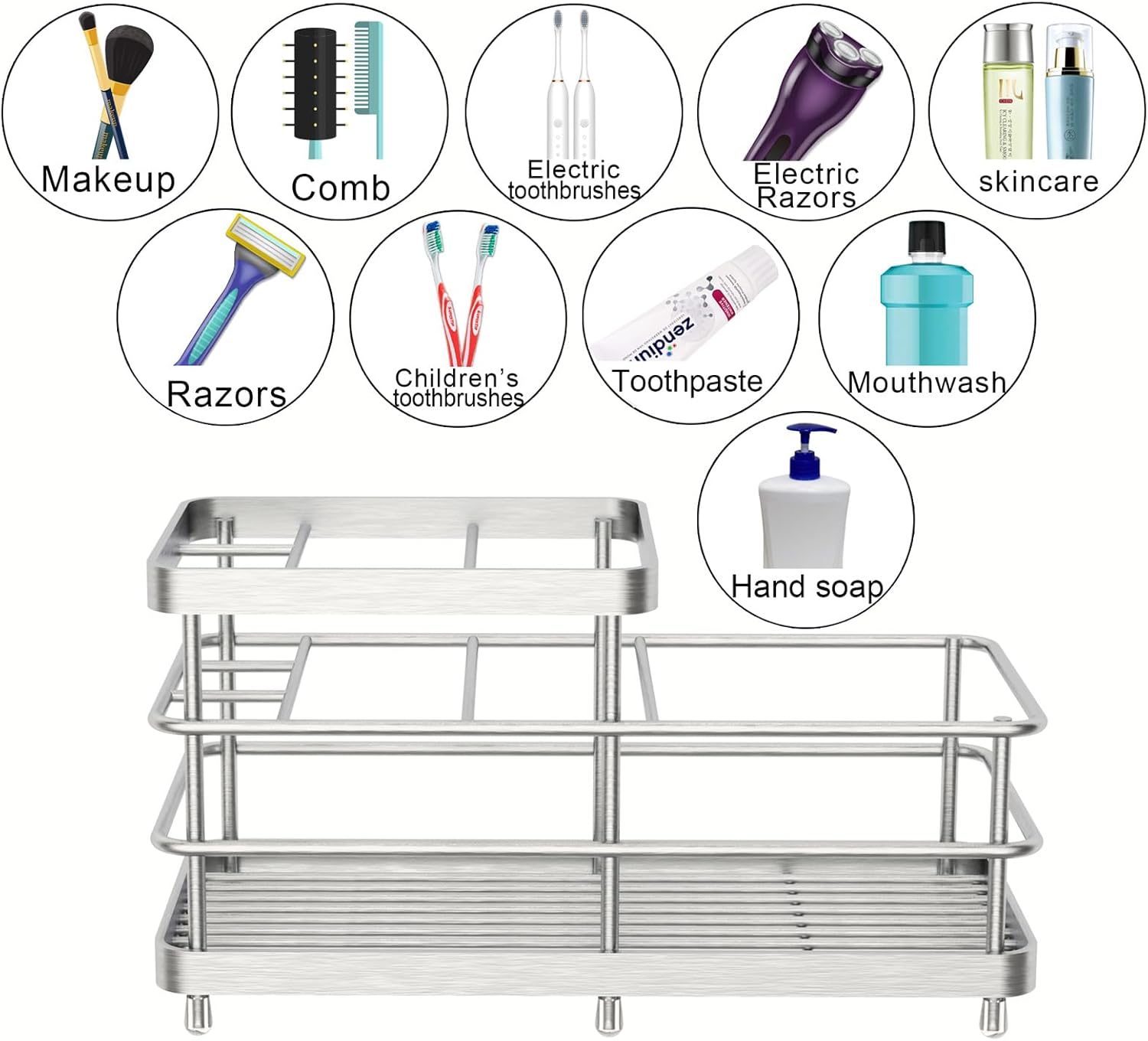 WHALCHI 6 Slots Rustproof Metal Toothbrush Holder Silver